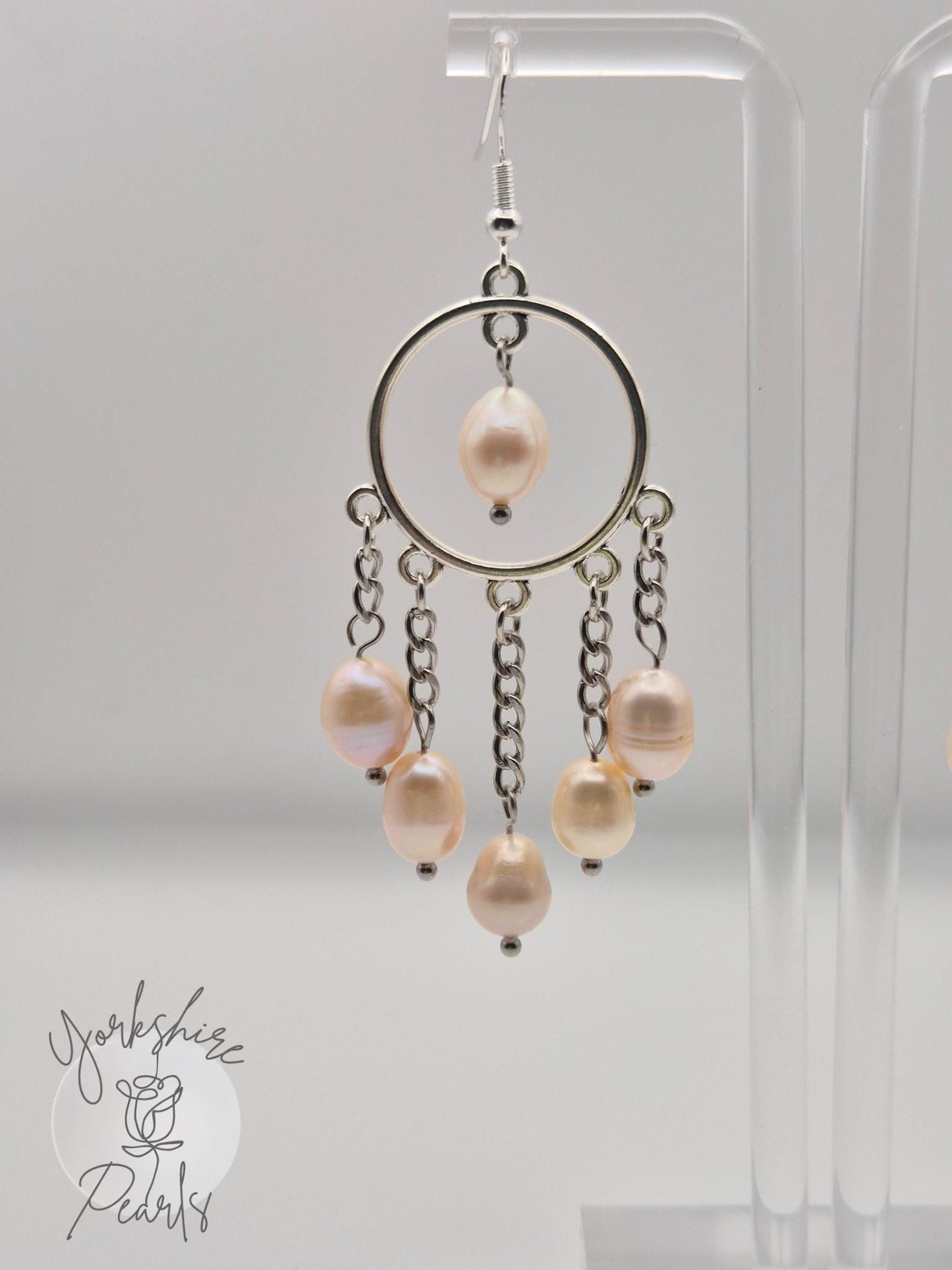 Multiple Pearl Large Dreamcatcher Hoop Dangle Earrings