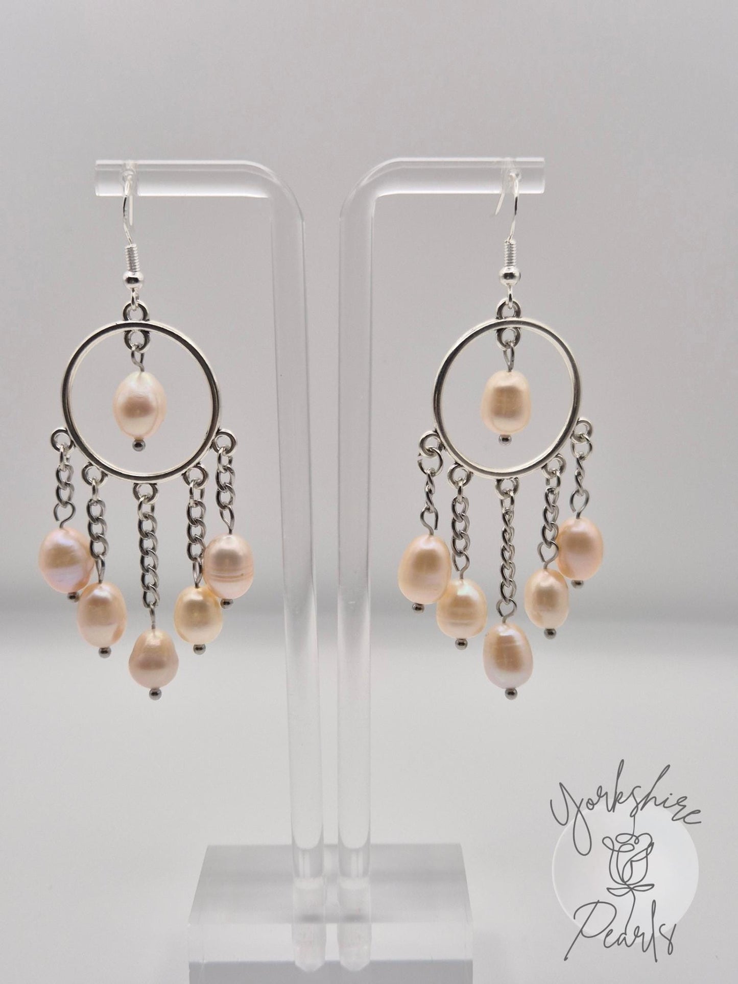 Multiple Pearl Large Dreamcatcher Hoop Dangle Earrings