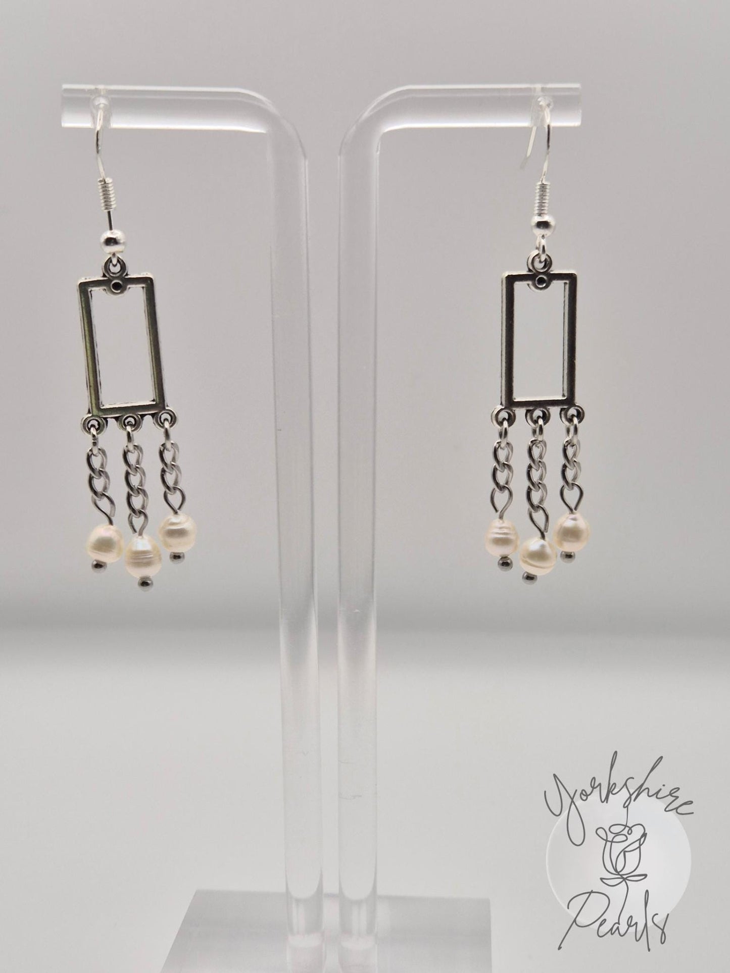 Multiple Pearl Rectangular Drop Earrings