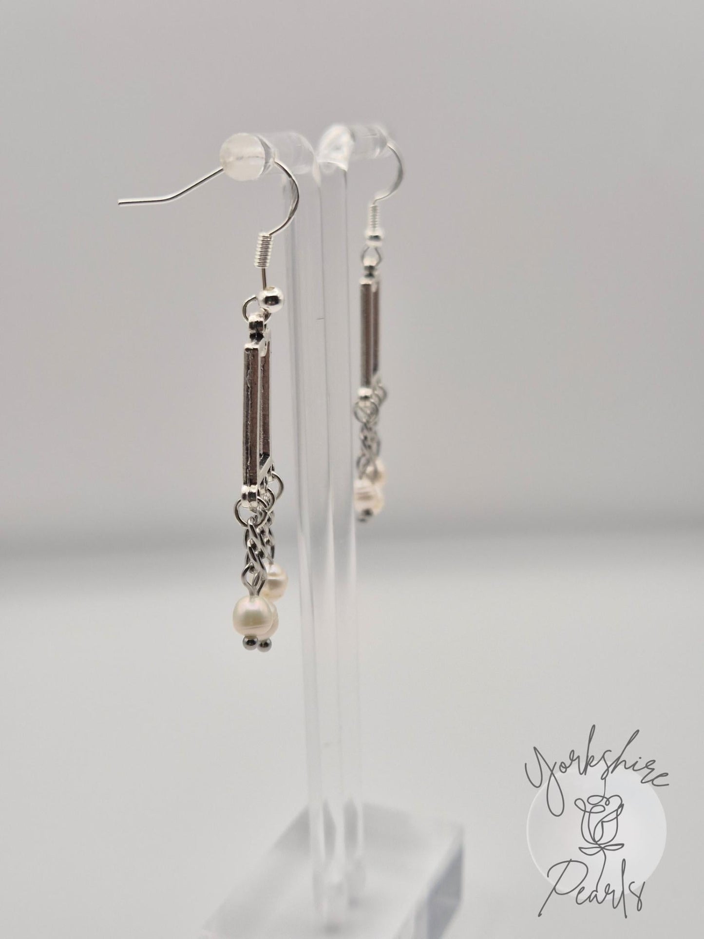Multiple Pearl Rectangular Drop Earrings
