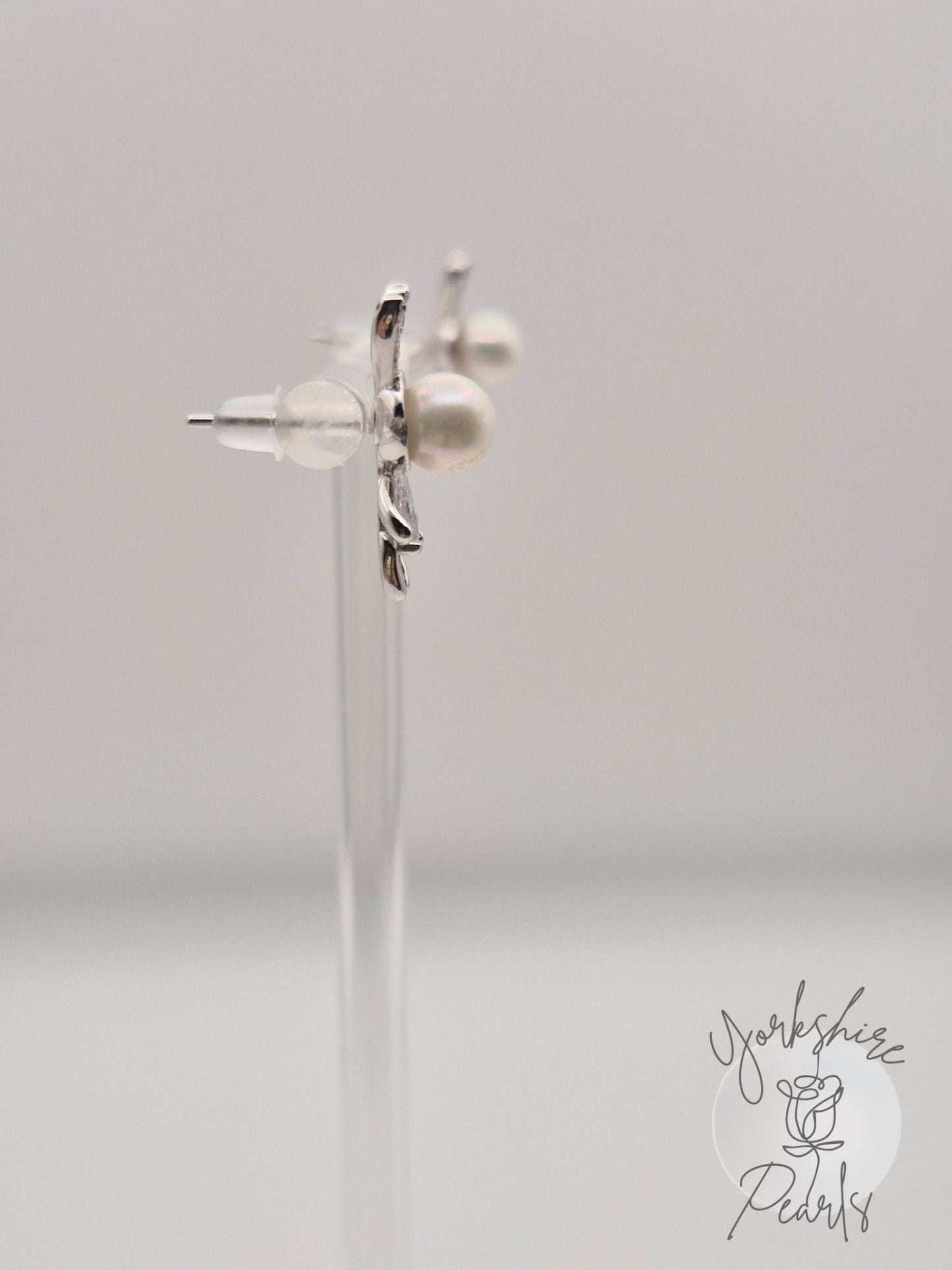 Bunny Shaped Pearl Stud Earrings - Sterling Silver
