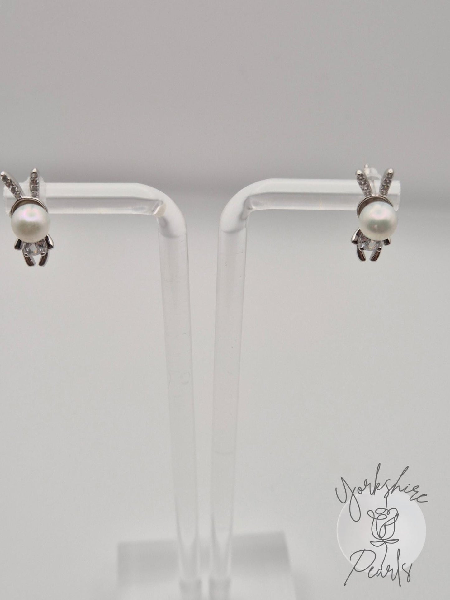Bunny Shaped Pearl Stud Earrings - Sterling Silver