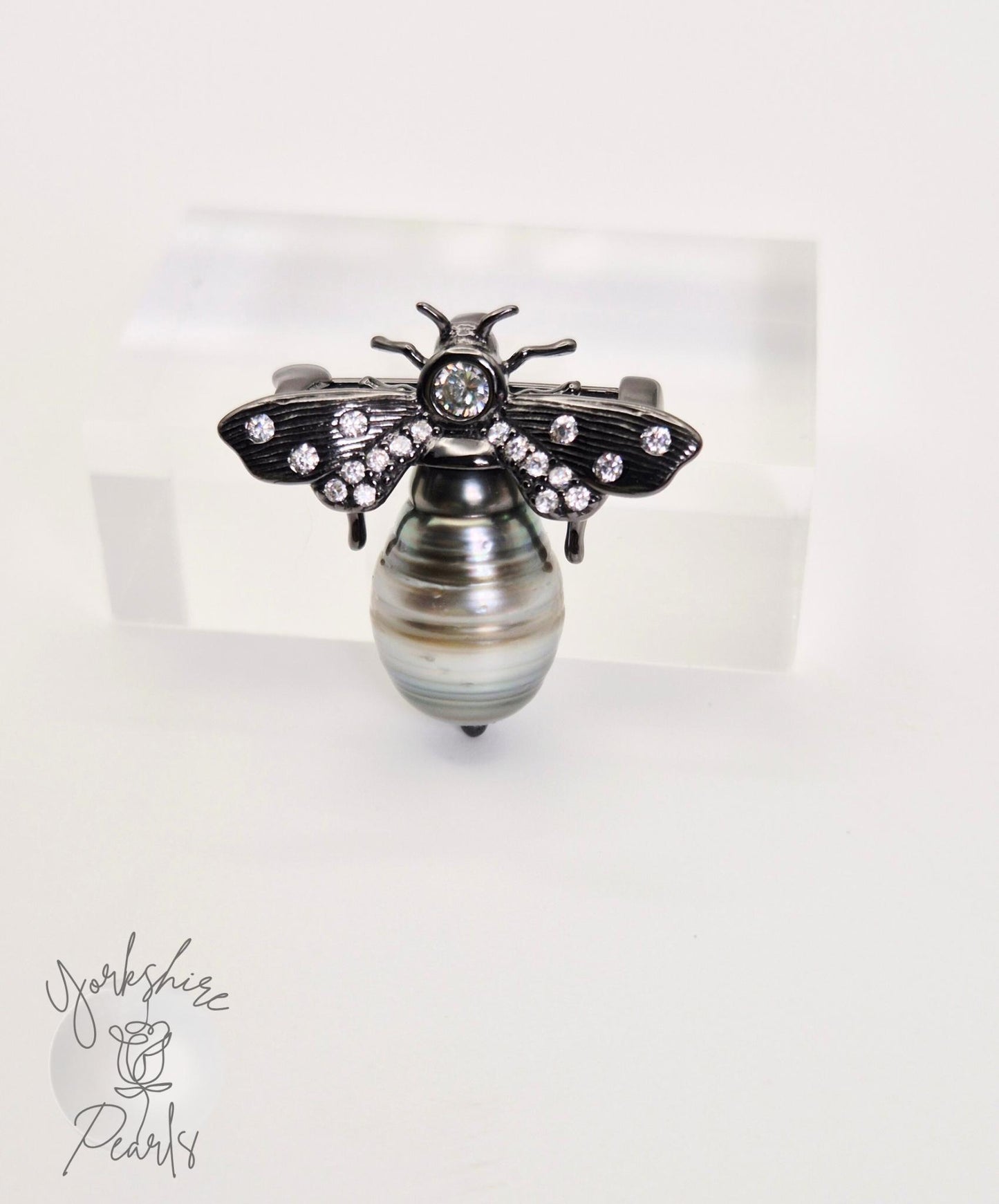 Black Tahitian Gothic Bug Pearl Pendant & Pin - Sterling Silver