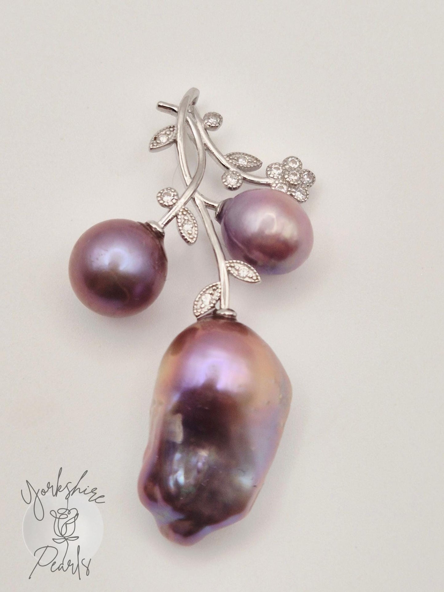 Multiple Pearl Flower Stem Pendant - Sterling Silver