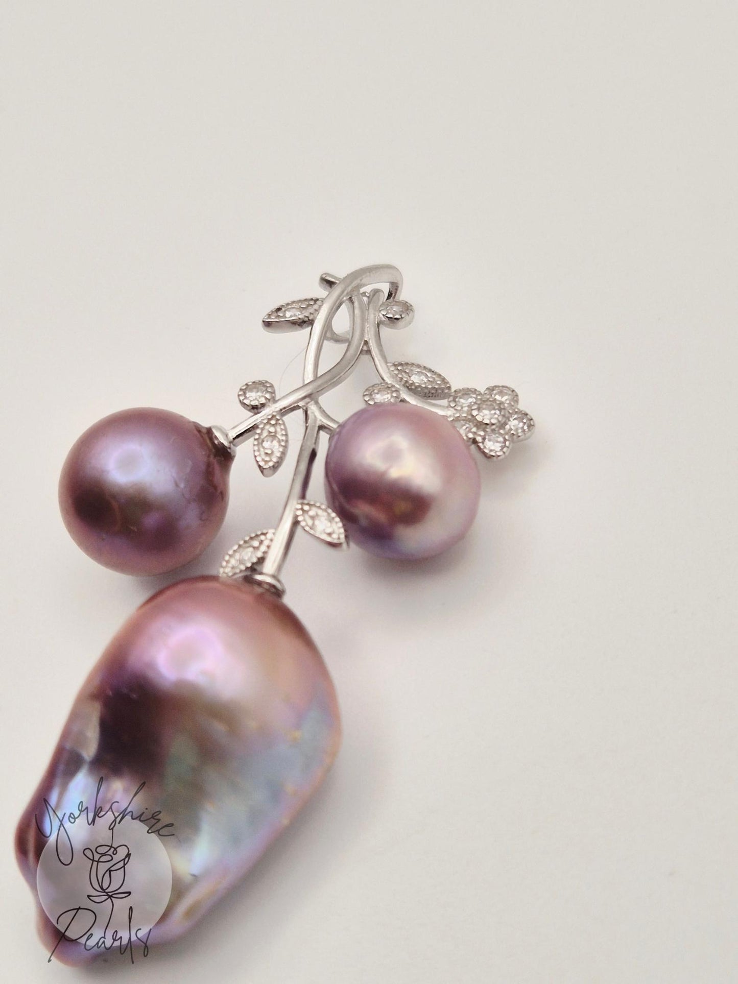 Multiple Pearl Flower Stem Pendant - Sterling Silver