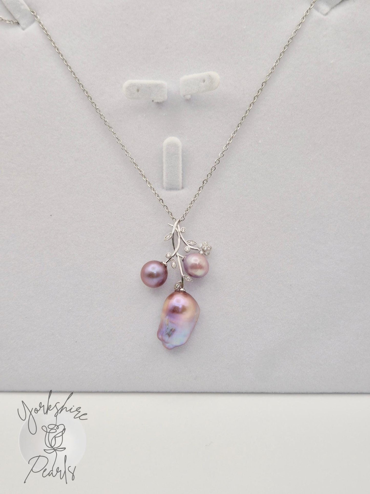 Multiple Pearl Flower Stem Pendant - Sterling Silver