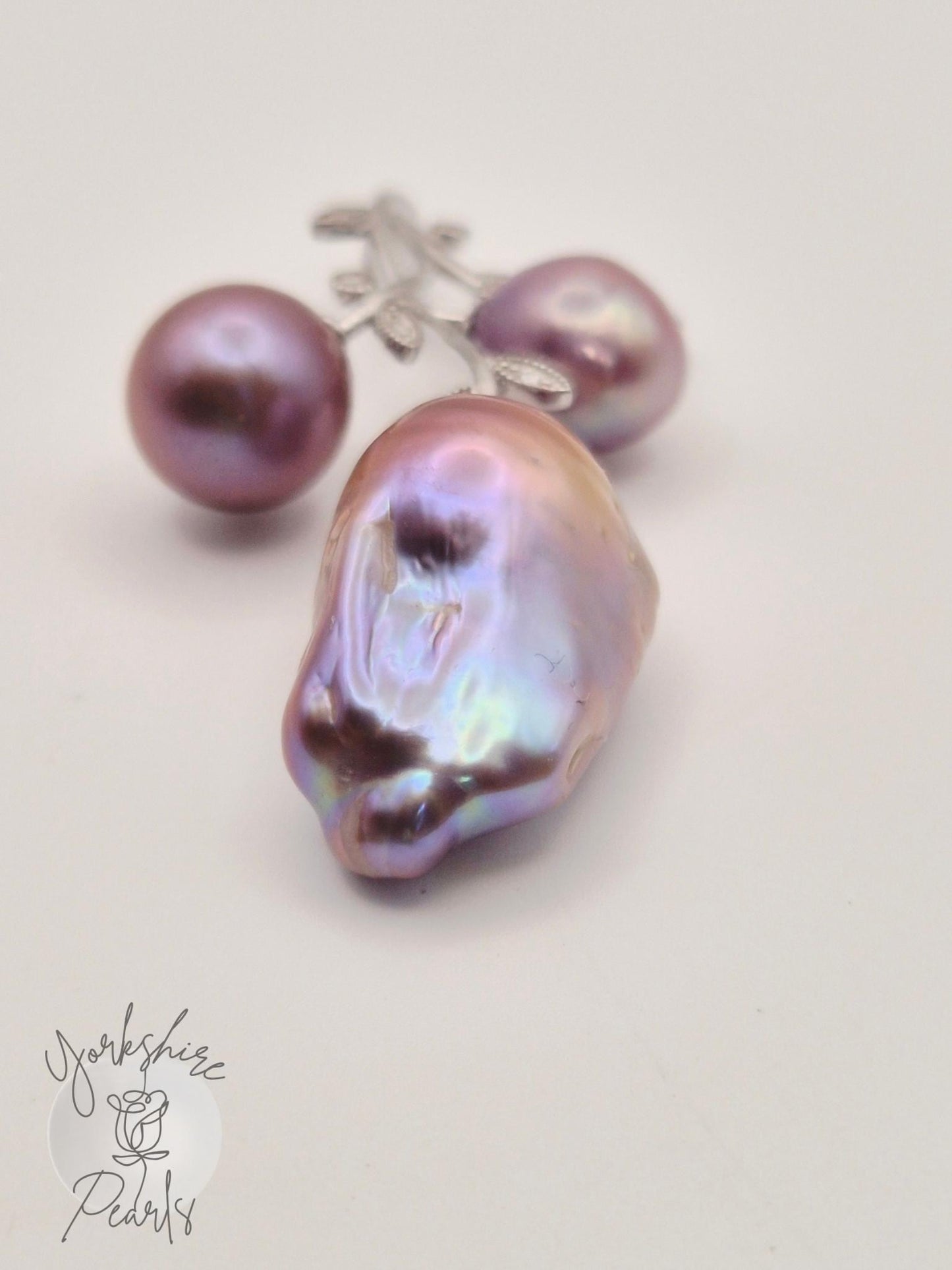 Multiple Pearl Flower Stem Pendant - Sterling Silver
