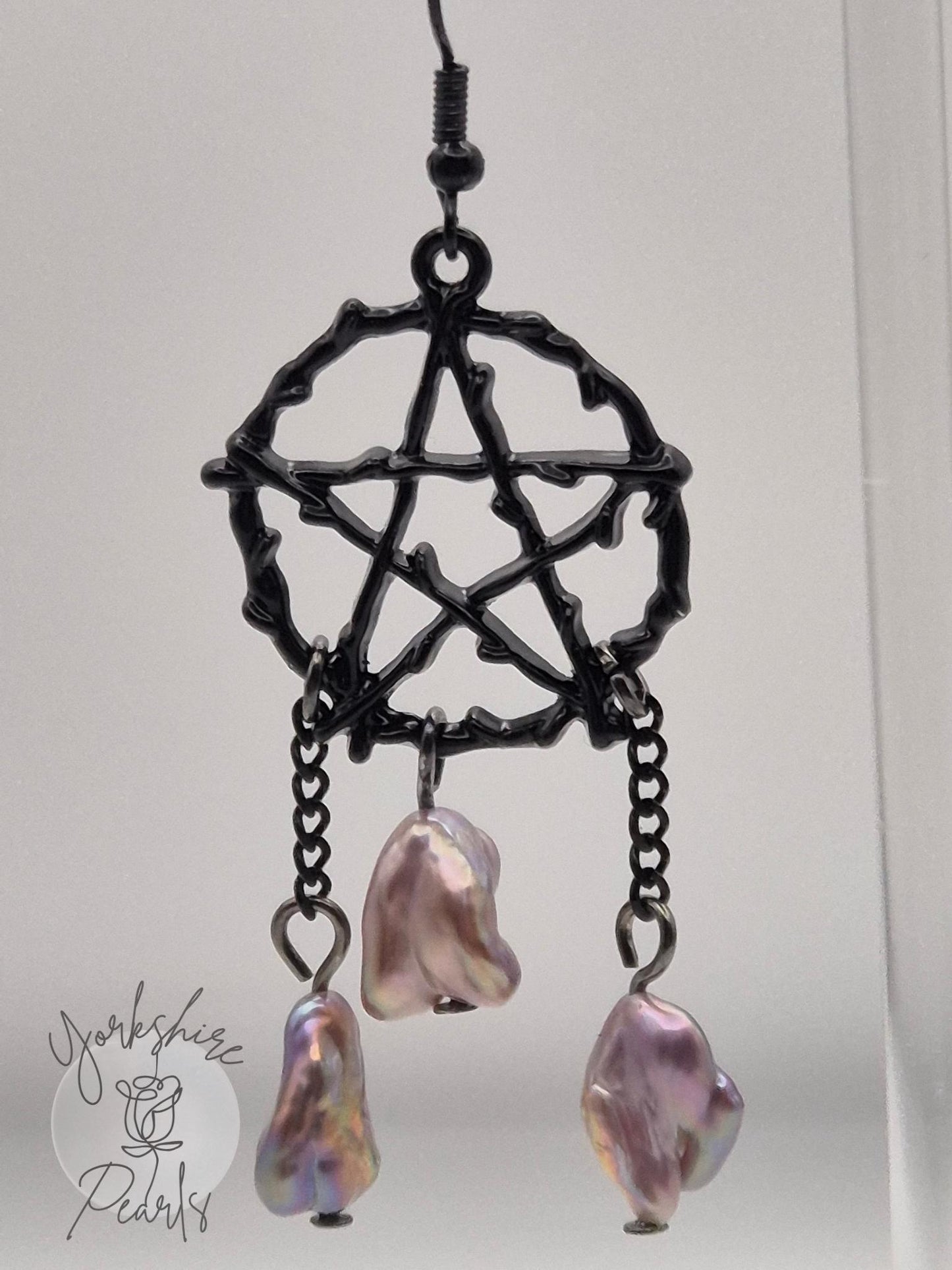 XL Keshi Pearl Pentagram Earrings