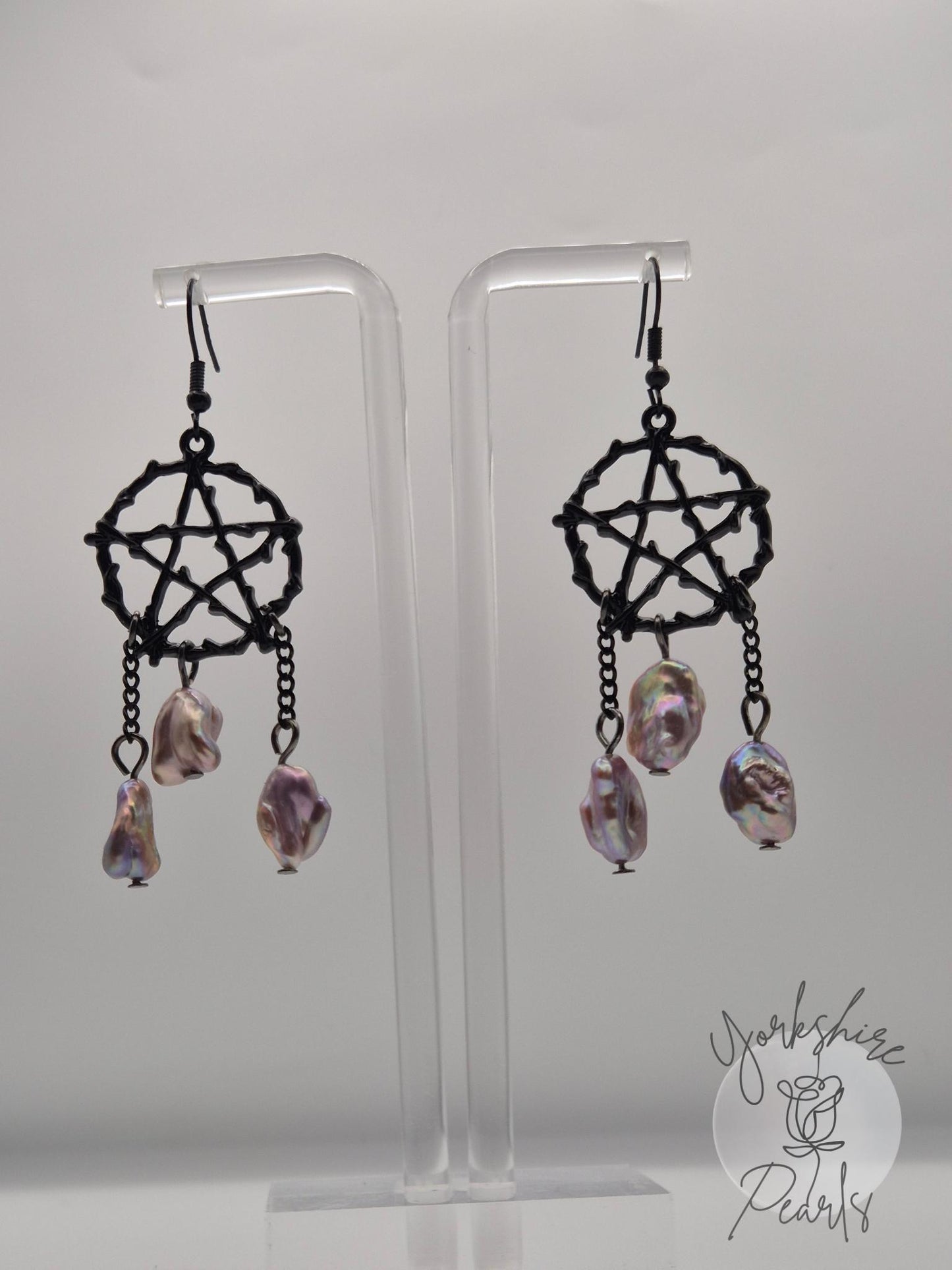 XL Keshi Pearl Pentagram Earrings