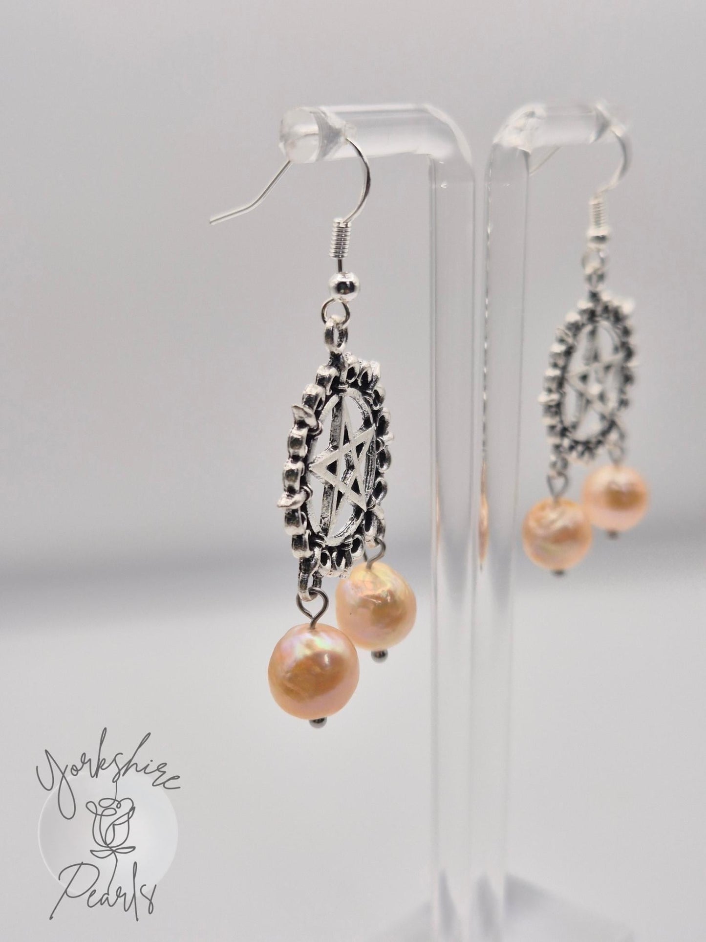 Mystical Double Pearl Pentagram Earrings - For the Modern Witch