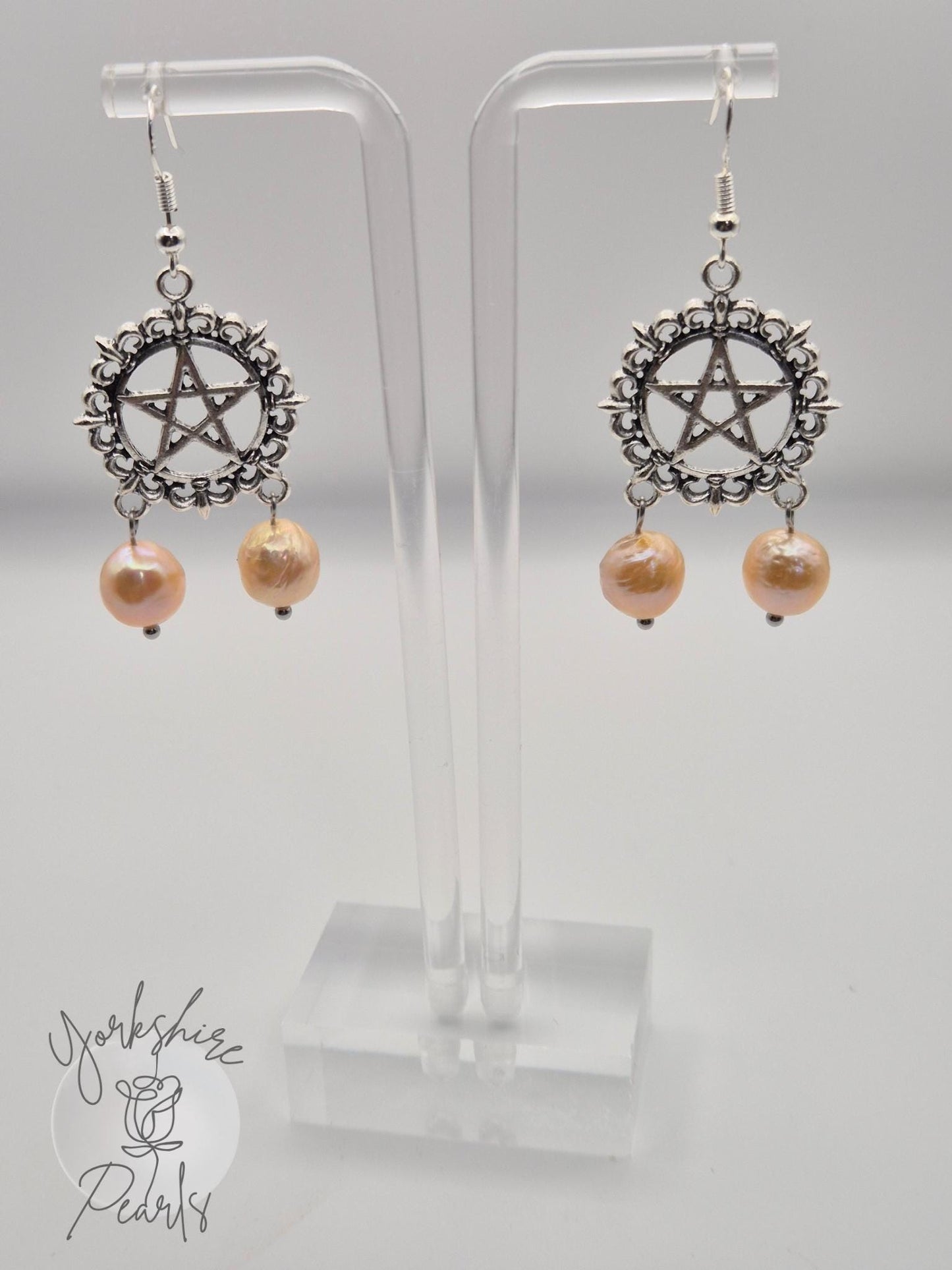 Mystical Double Pearl Pentagram Earrings - For the Modern Witch