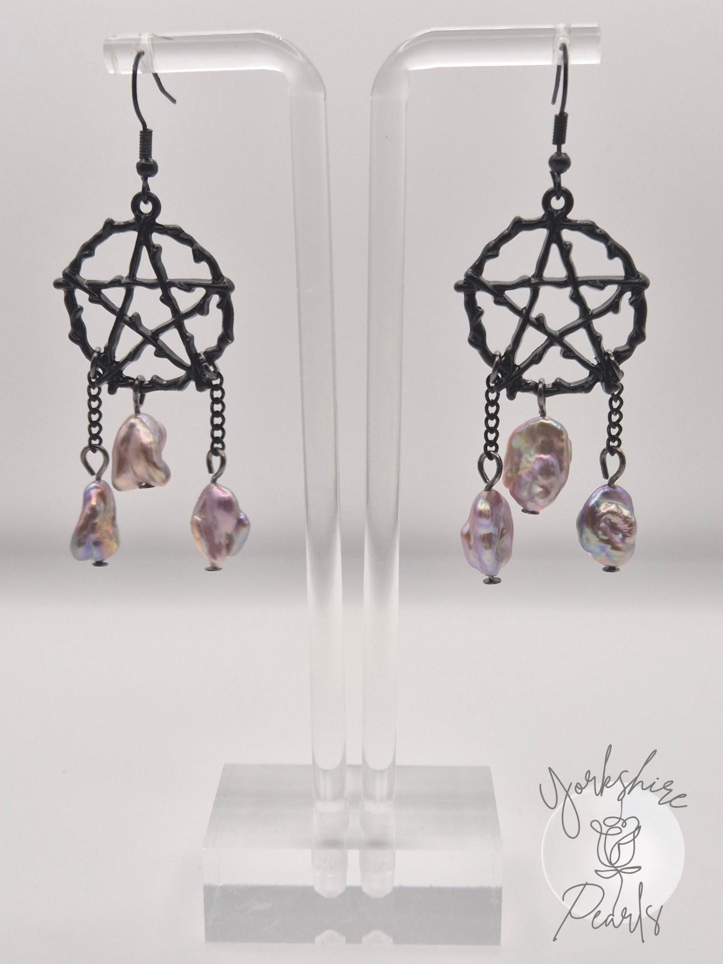 XL Keshi Pearl Pentagram Earrings