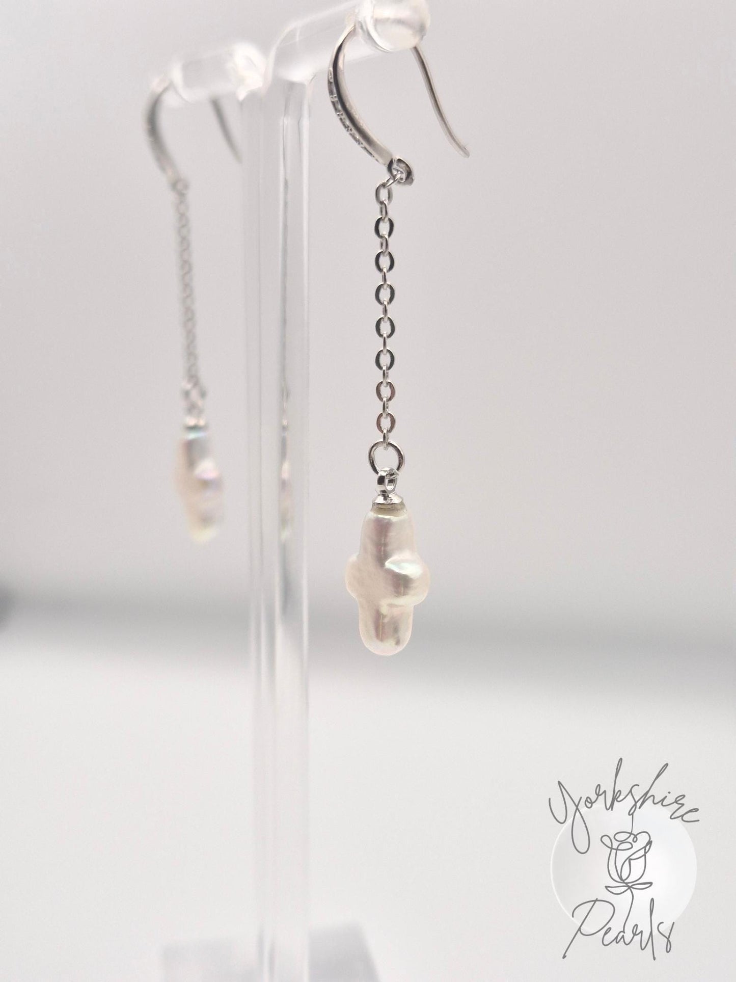 Mini Cross Pearl Drop Sterling Silver Earrings
