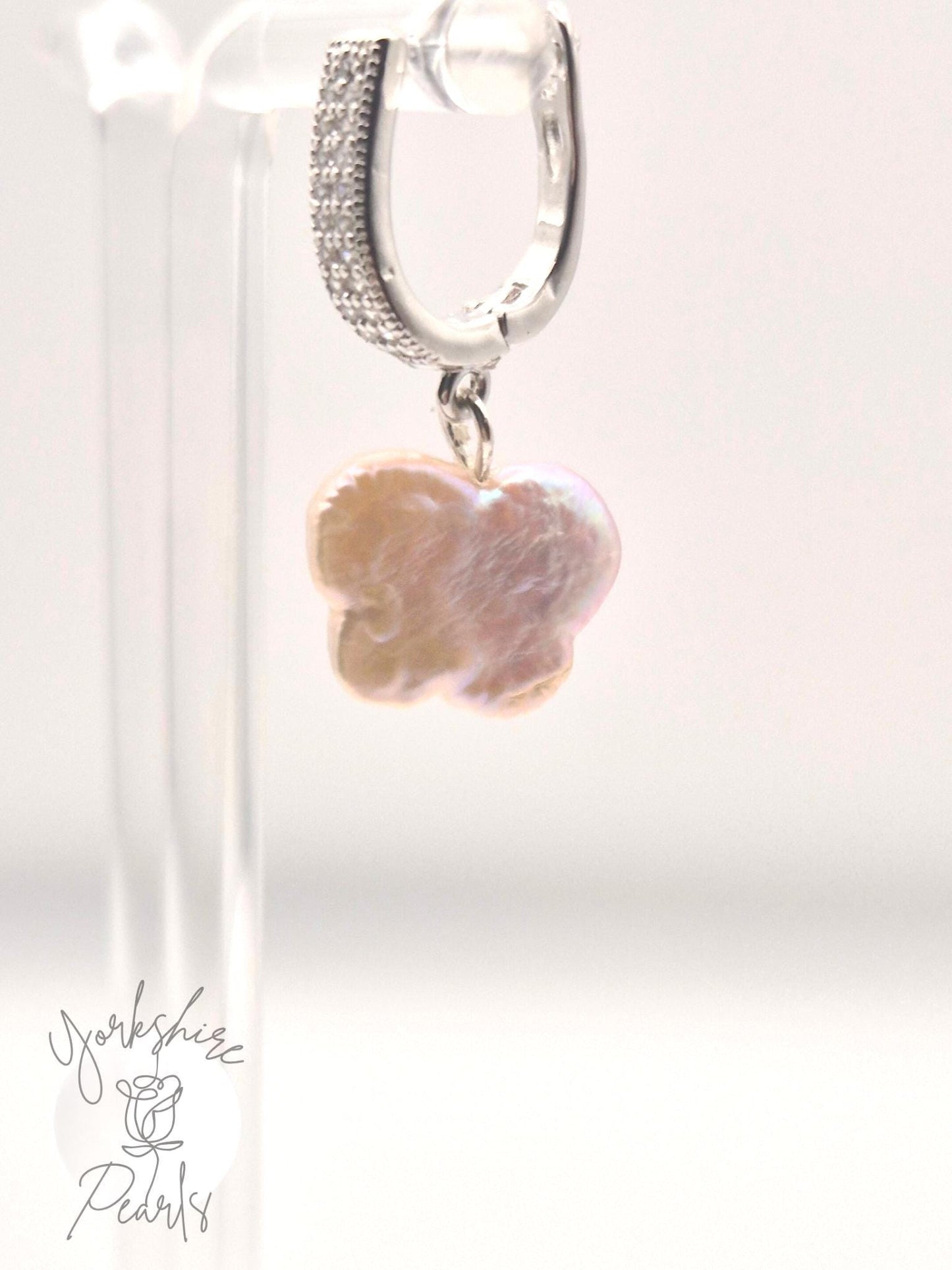 Butterfly Shaped Pearl Petite Hoop Earrings