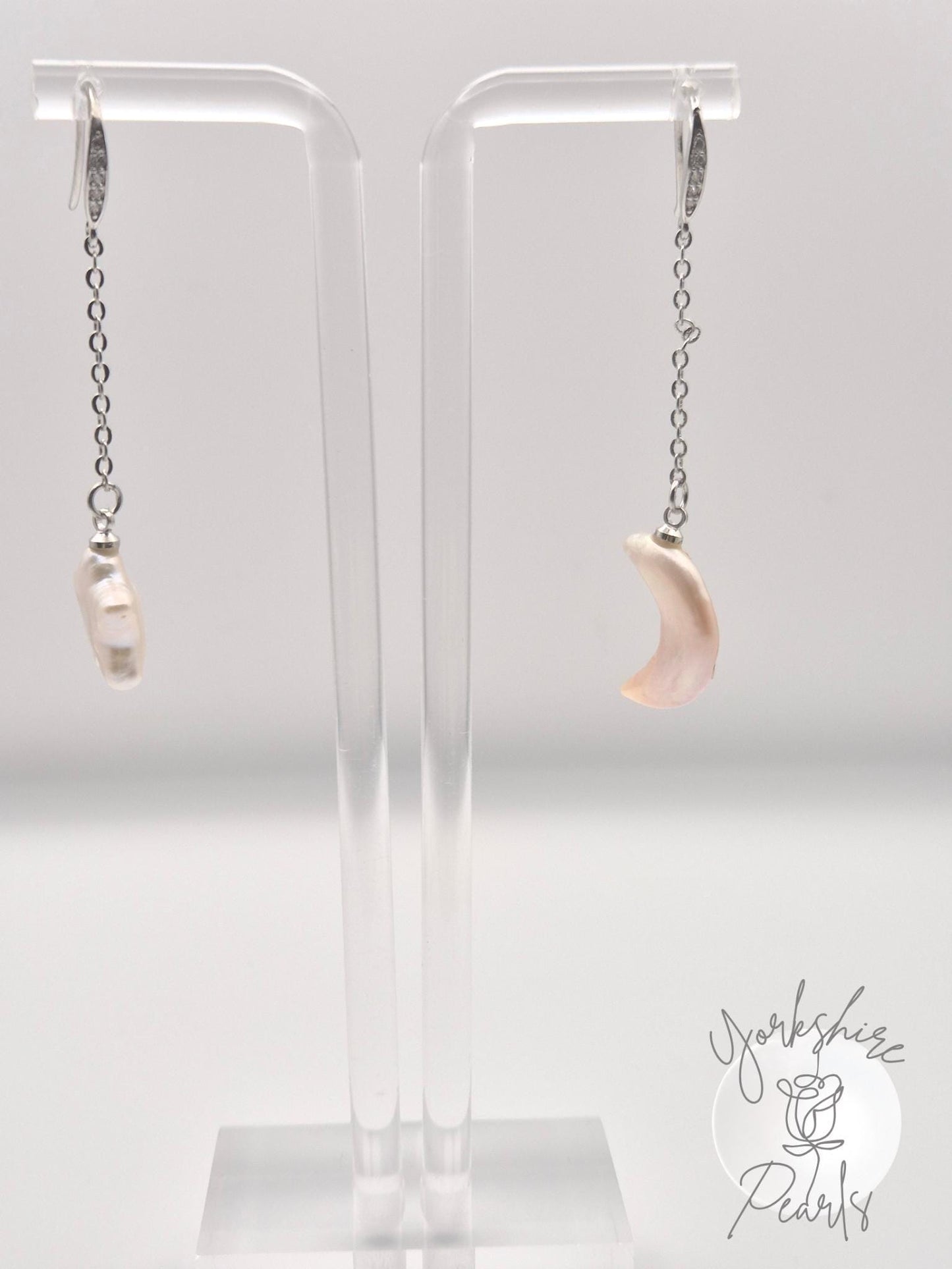 Star & Moon Pearl Drop Earrings - Sterling Silver
