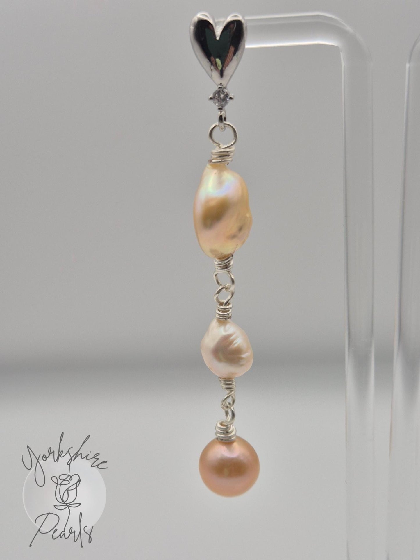 Multiple Pearl Heart Drop Stud Earrings
