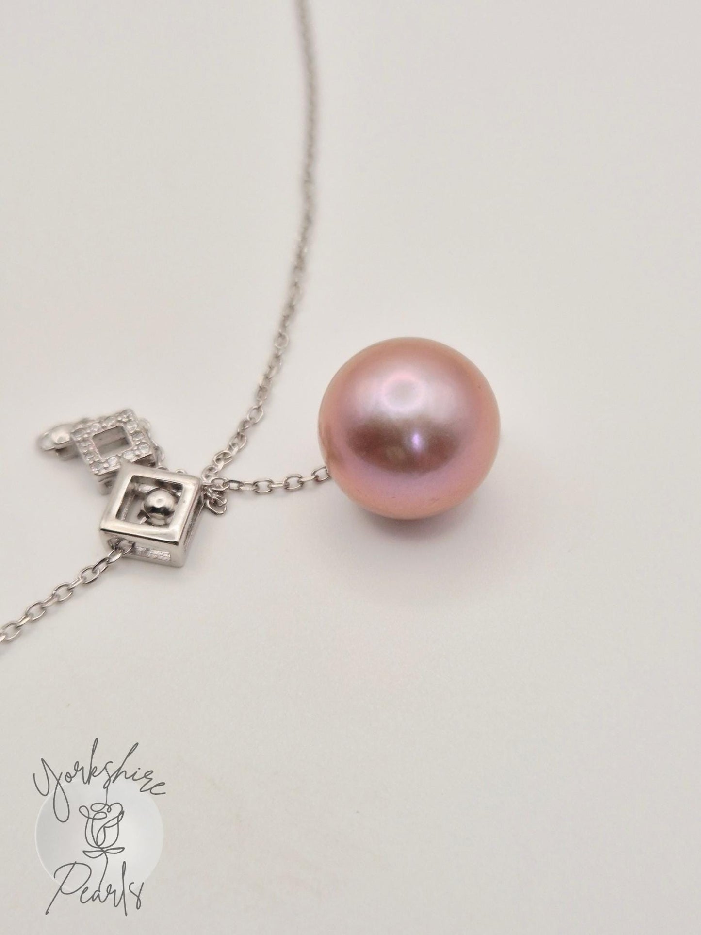 Cube Drop Edison Pearl Necklace - Sterling Silver