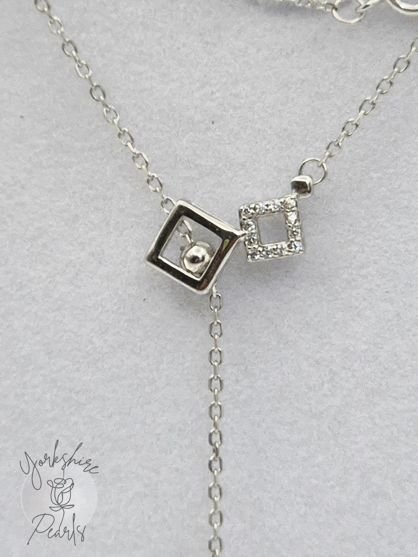 Cube Drop Edison Pearl Necklace - Sterling Silver