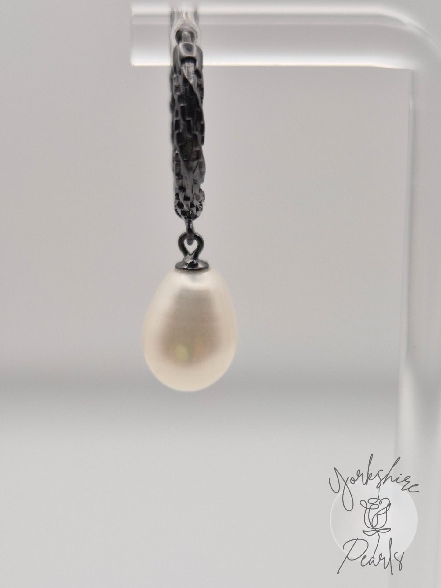 Black Beauty: Handcrafted Pearl Hoop Earrings in Sterling Silver