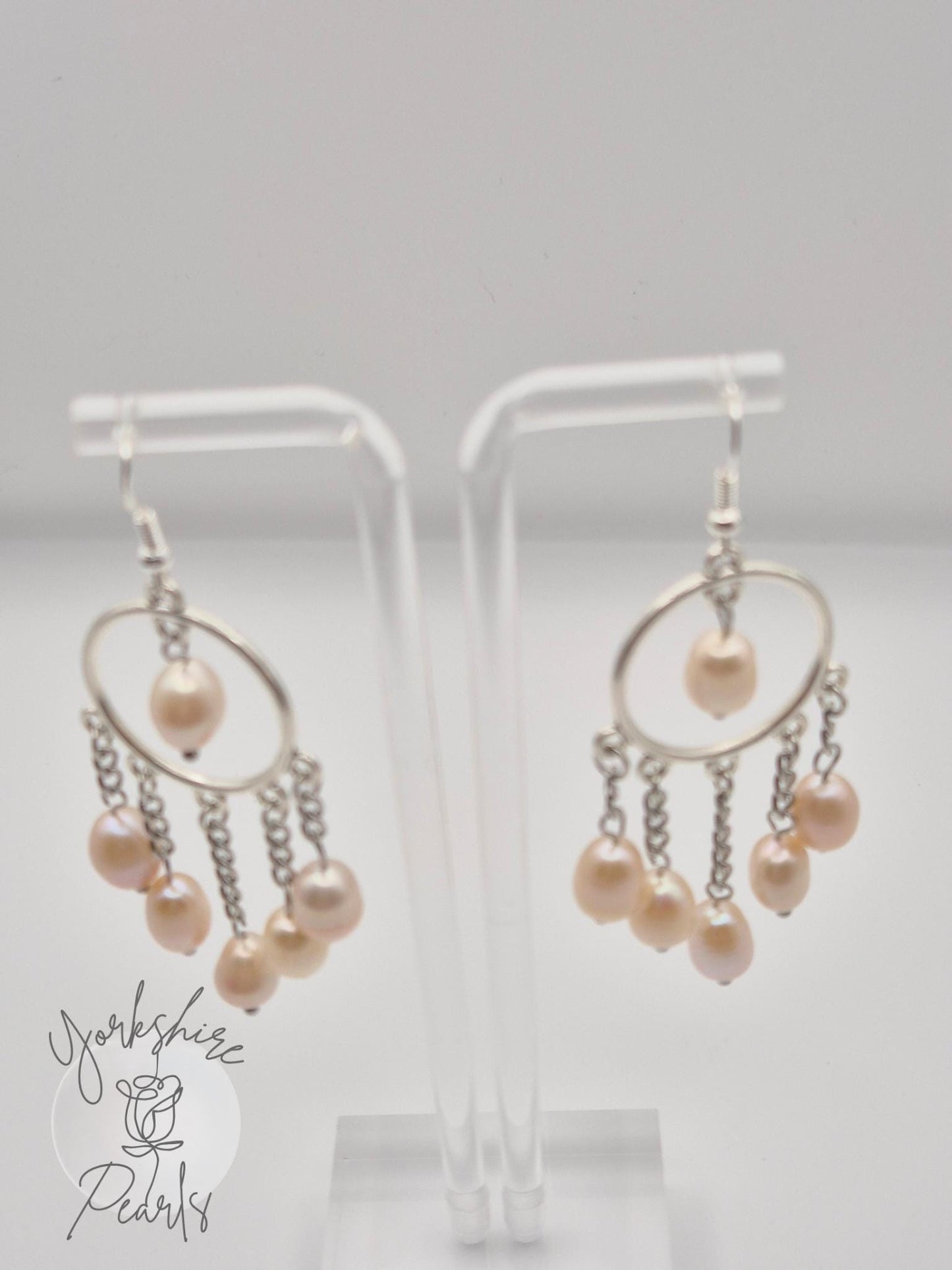 Multiple Pearl Large Dreamcatcher Hoop Dangle Earrings