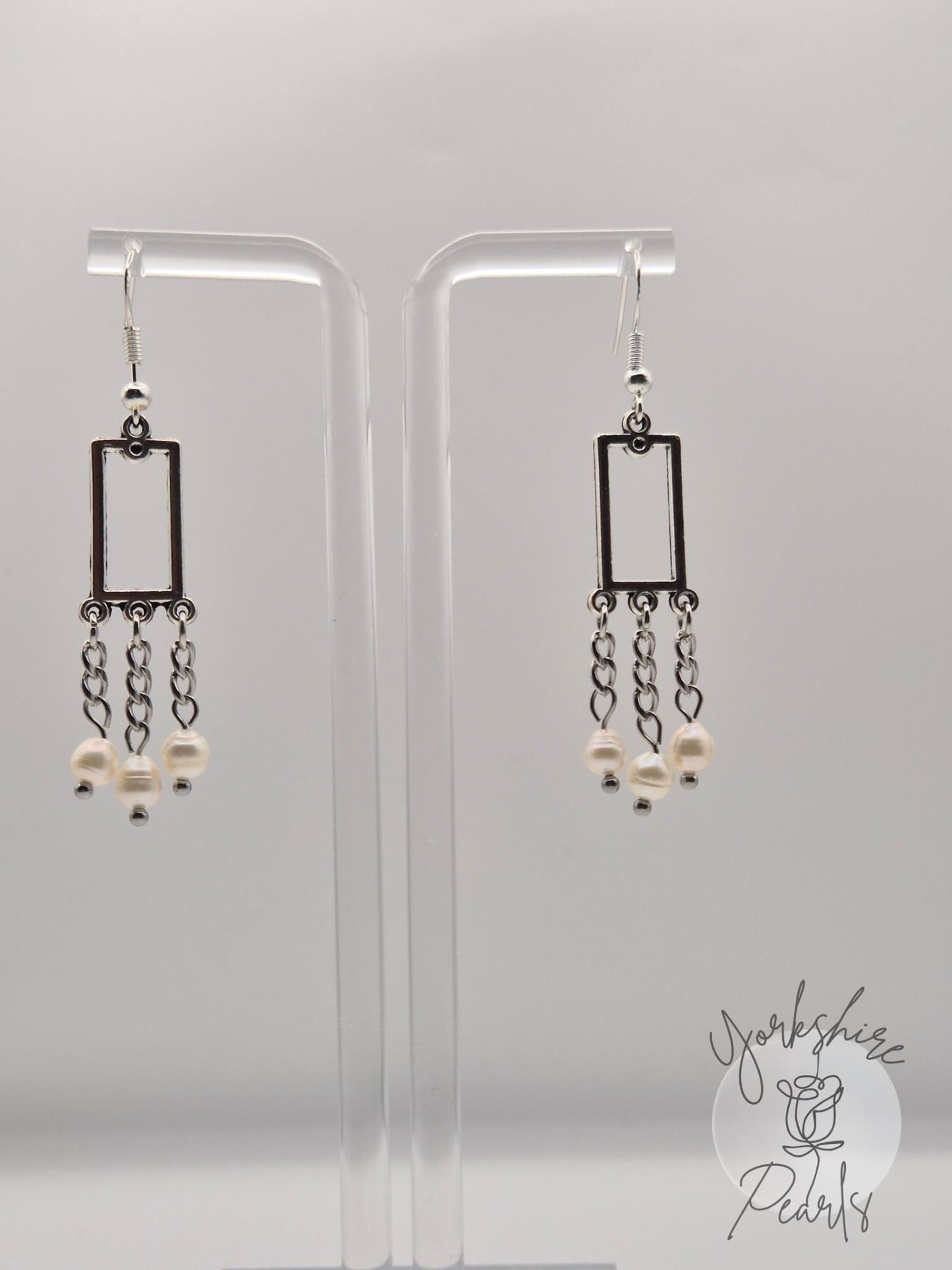Multiple Pearl Rectangular Drop Earrings