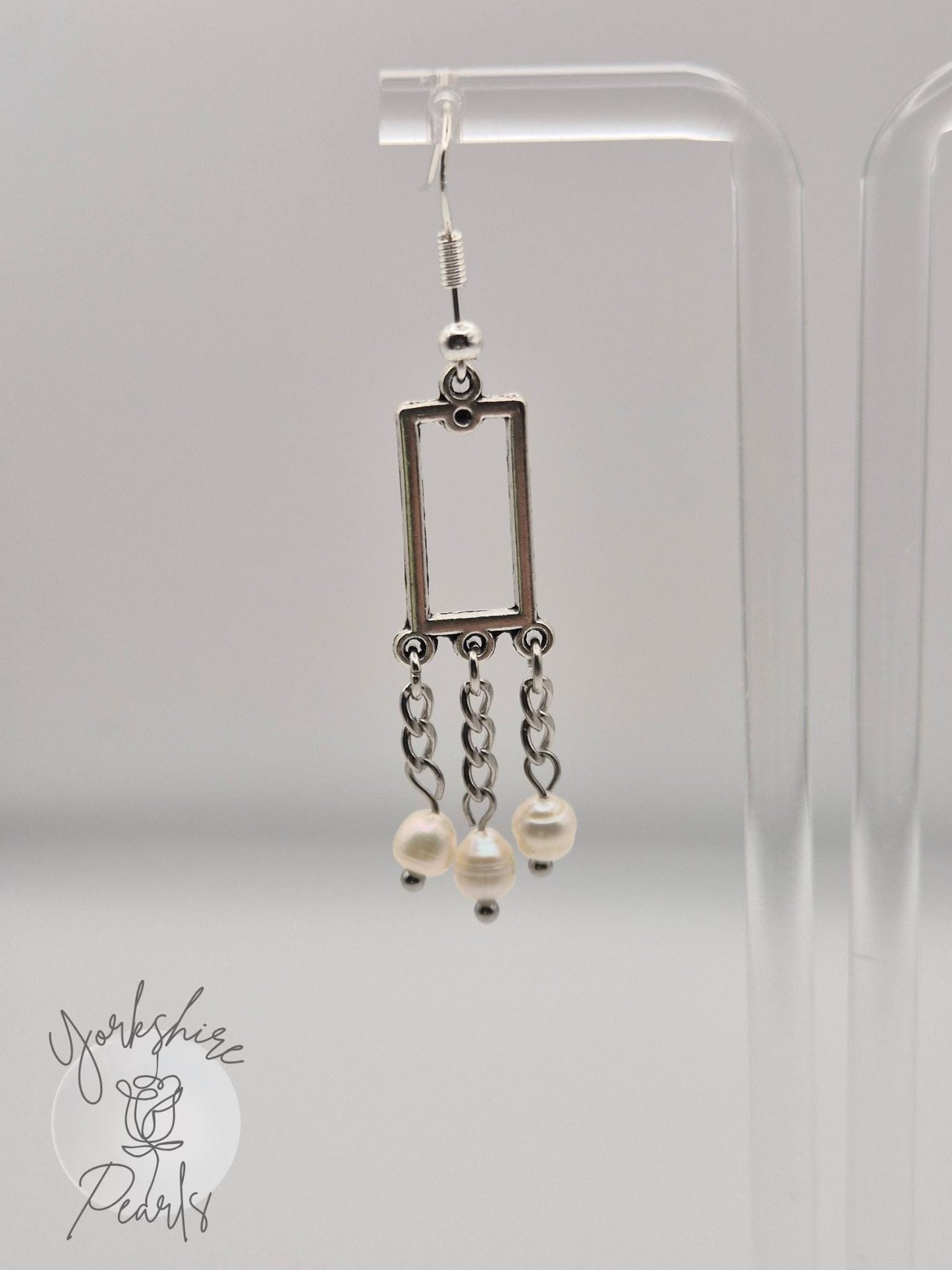 Multiple Pearl Rectangular Drop Earrings