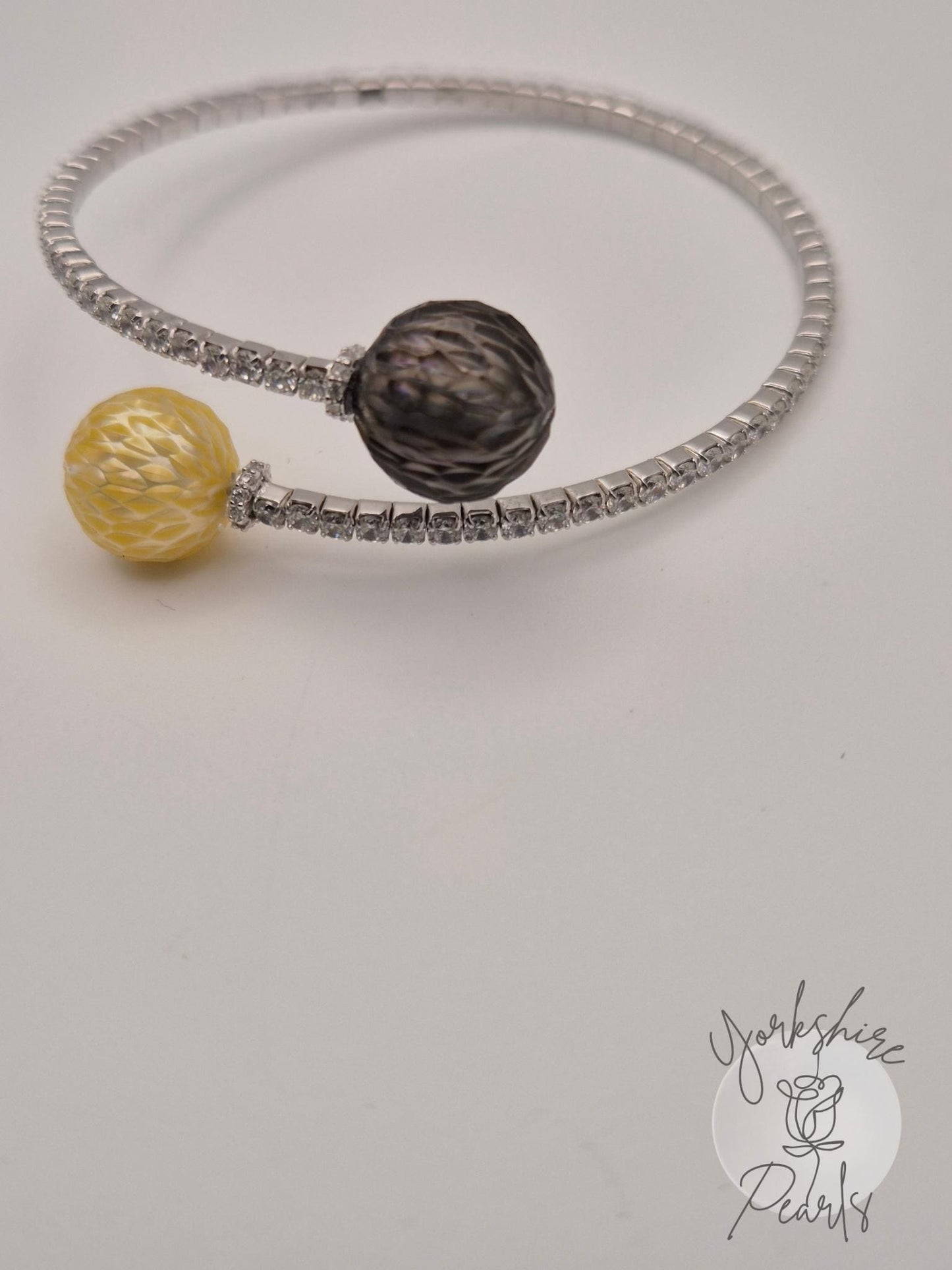 Southsea Golden & Black Tahitian Sterling Silver Sparkle Bangle