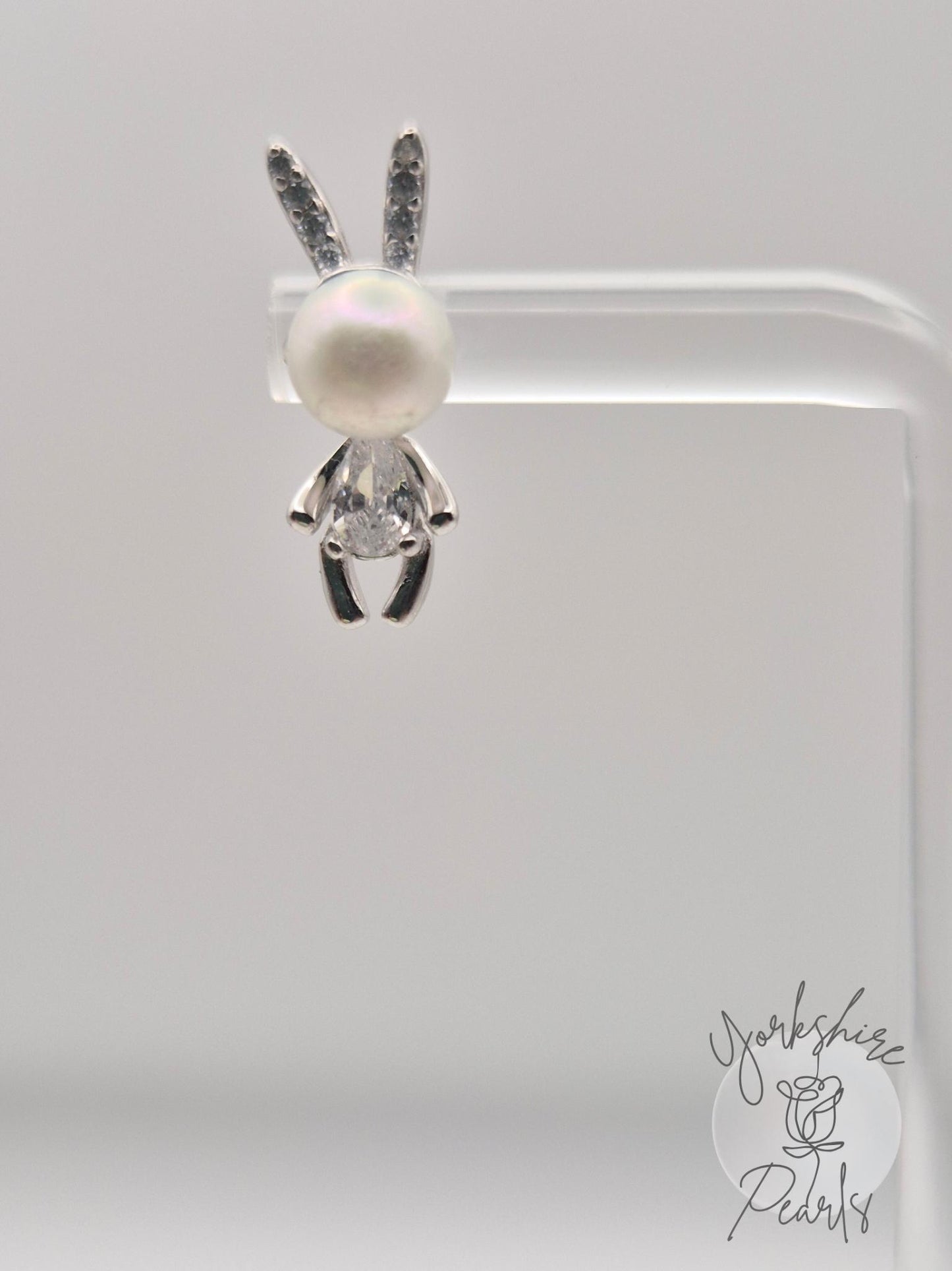 Bunny Shaped Pearl Stud Earrings - Sterling Silver