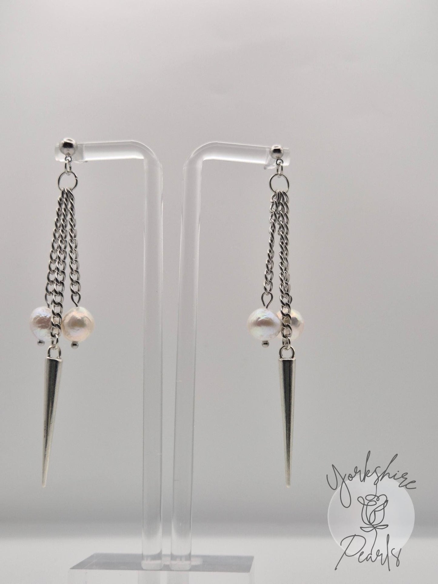 Dramatic Drop Earrings with Baroque Pearls and Edgy Spikes