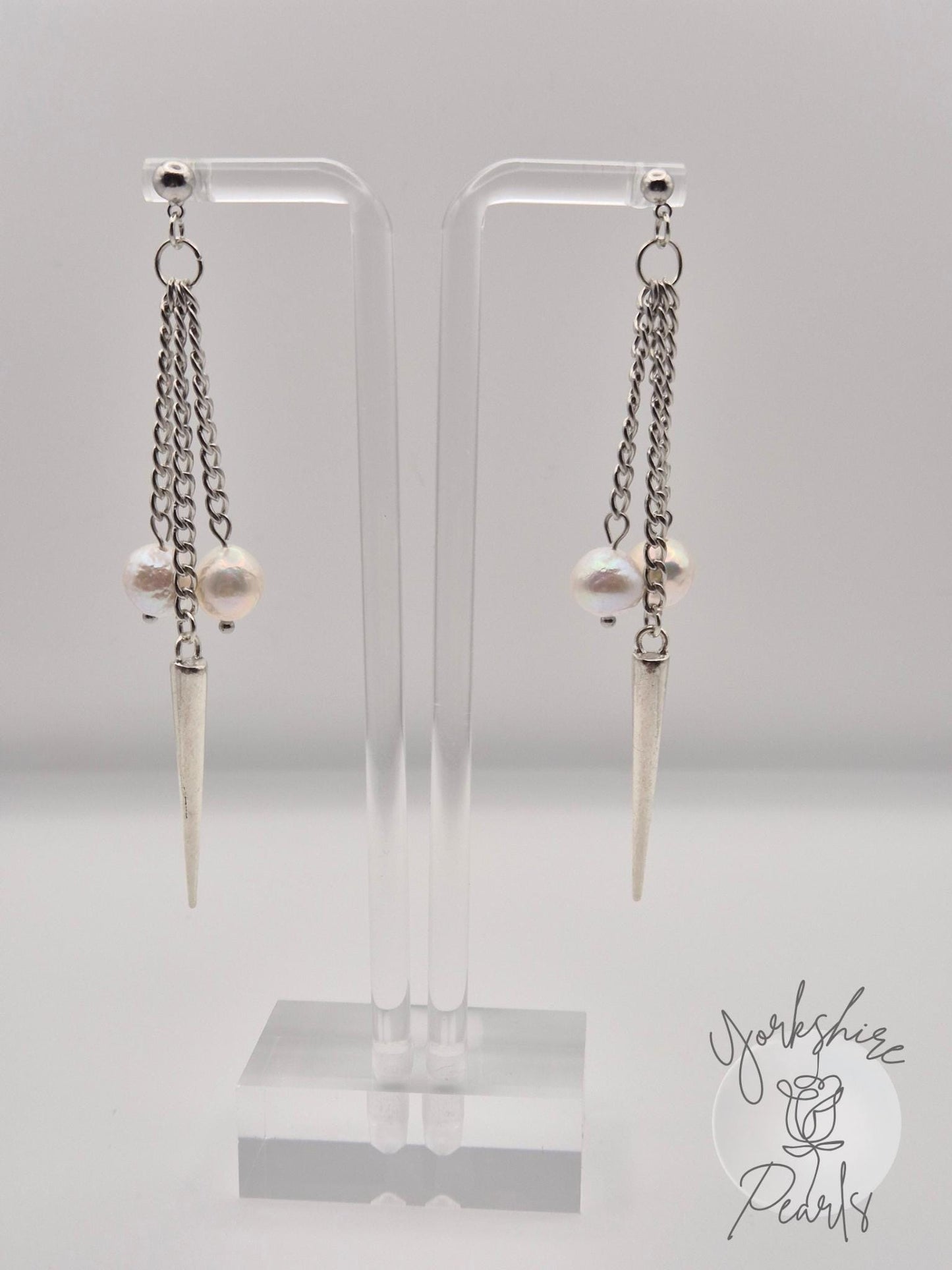 Dramatic Drop Earrings with Baroque Pearls and Edgy Spikes