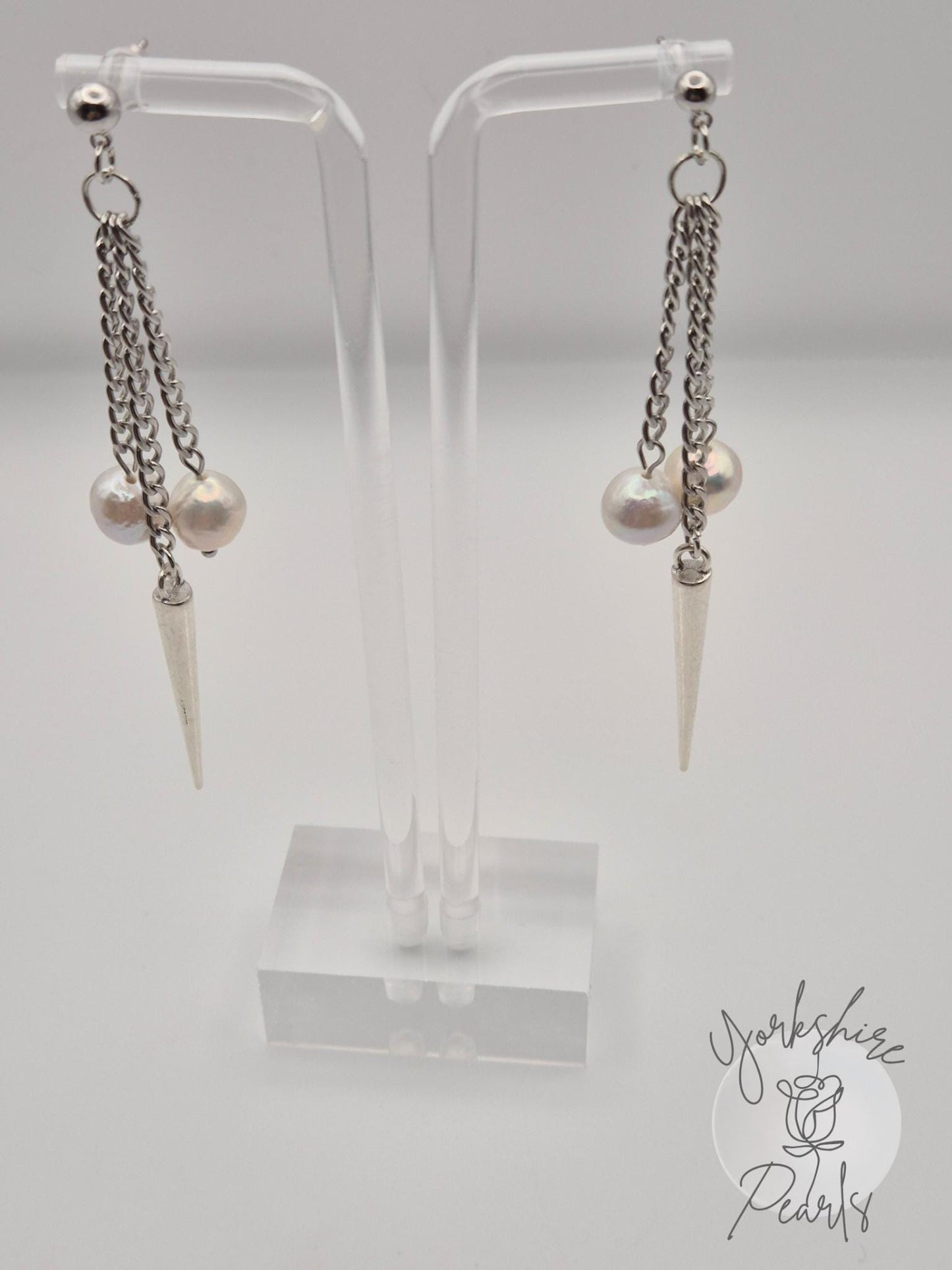Dramatic Drop Earrings with Baroque Pearls and Edgy Spikes