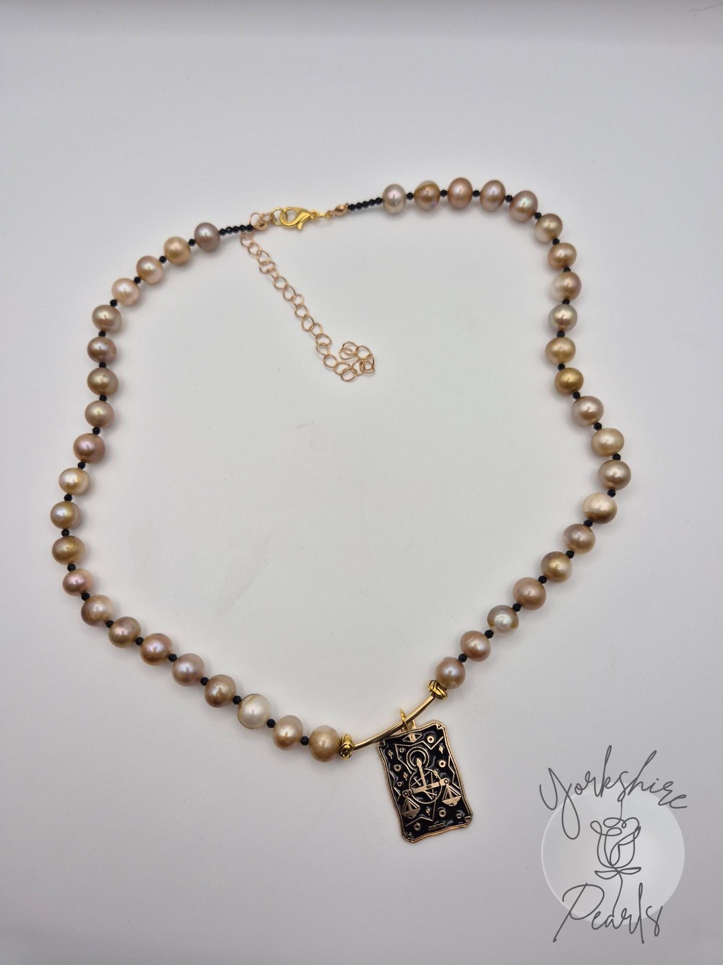 Pearl and Golden Tarot Necklace & Earrings Set