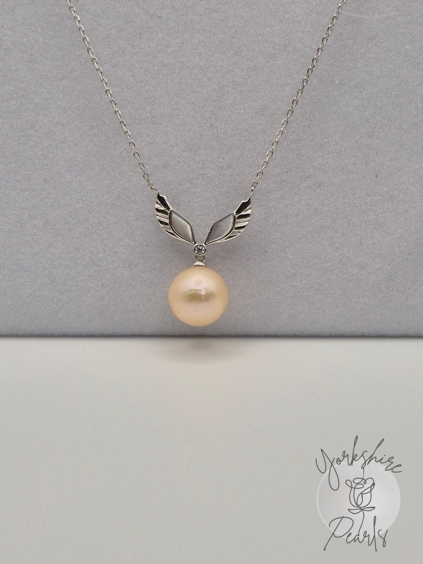 Celestial Angel Wing Sterling Silver Pearl Necklace