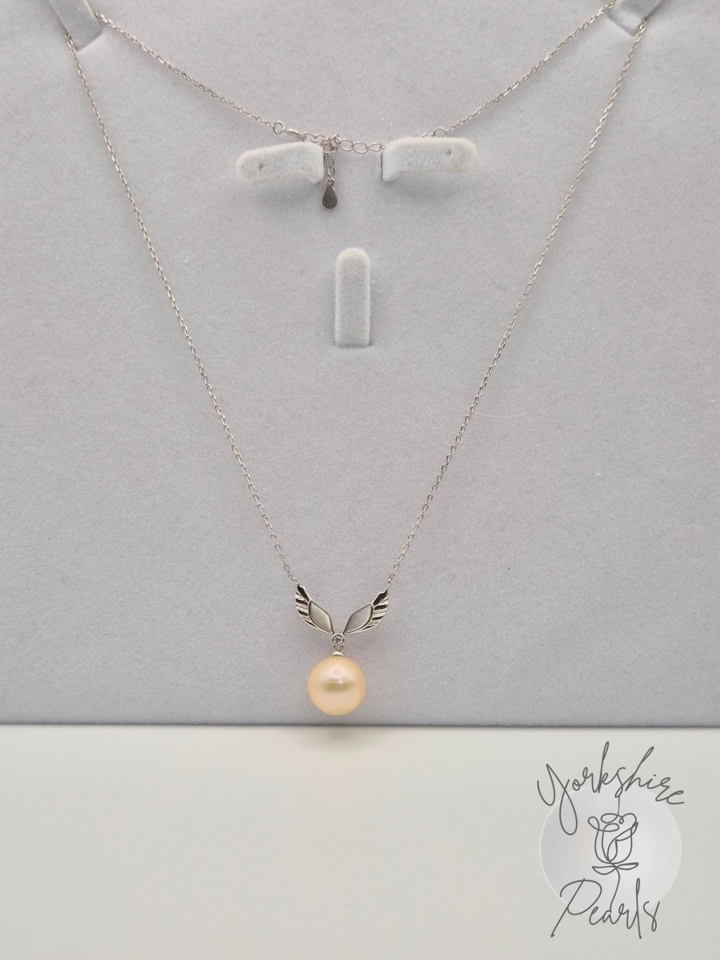 Celestial Angel Wing Sterling Silver Pearl Necklace
