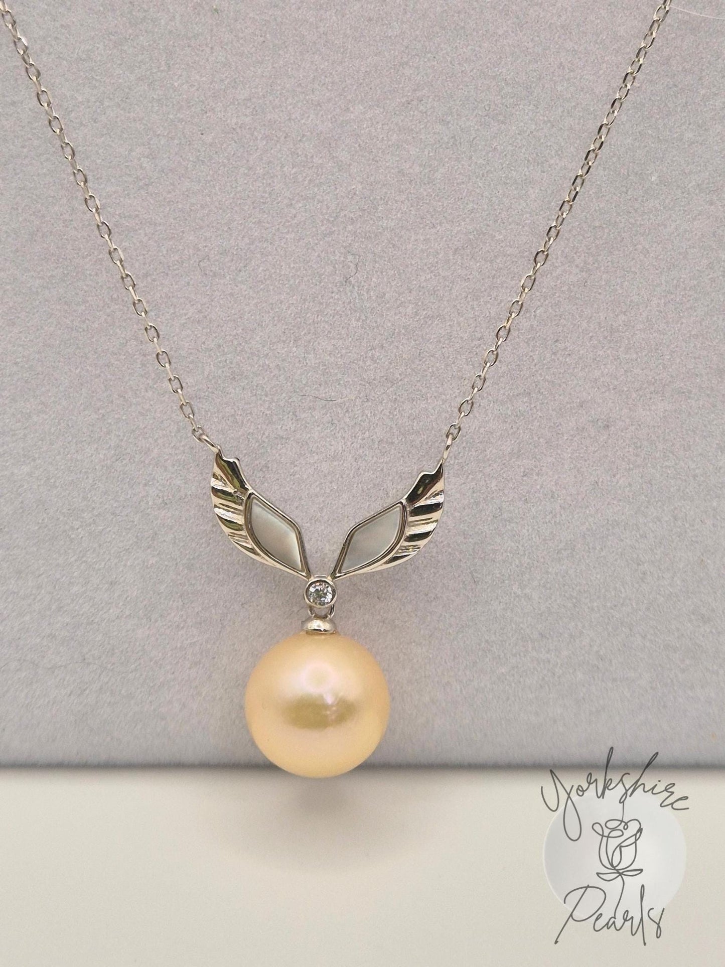 Celestial Angel Wing Sterling Silver Pearl Necklace