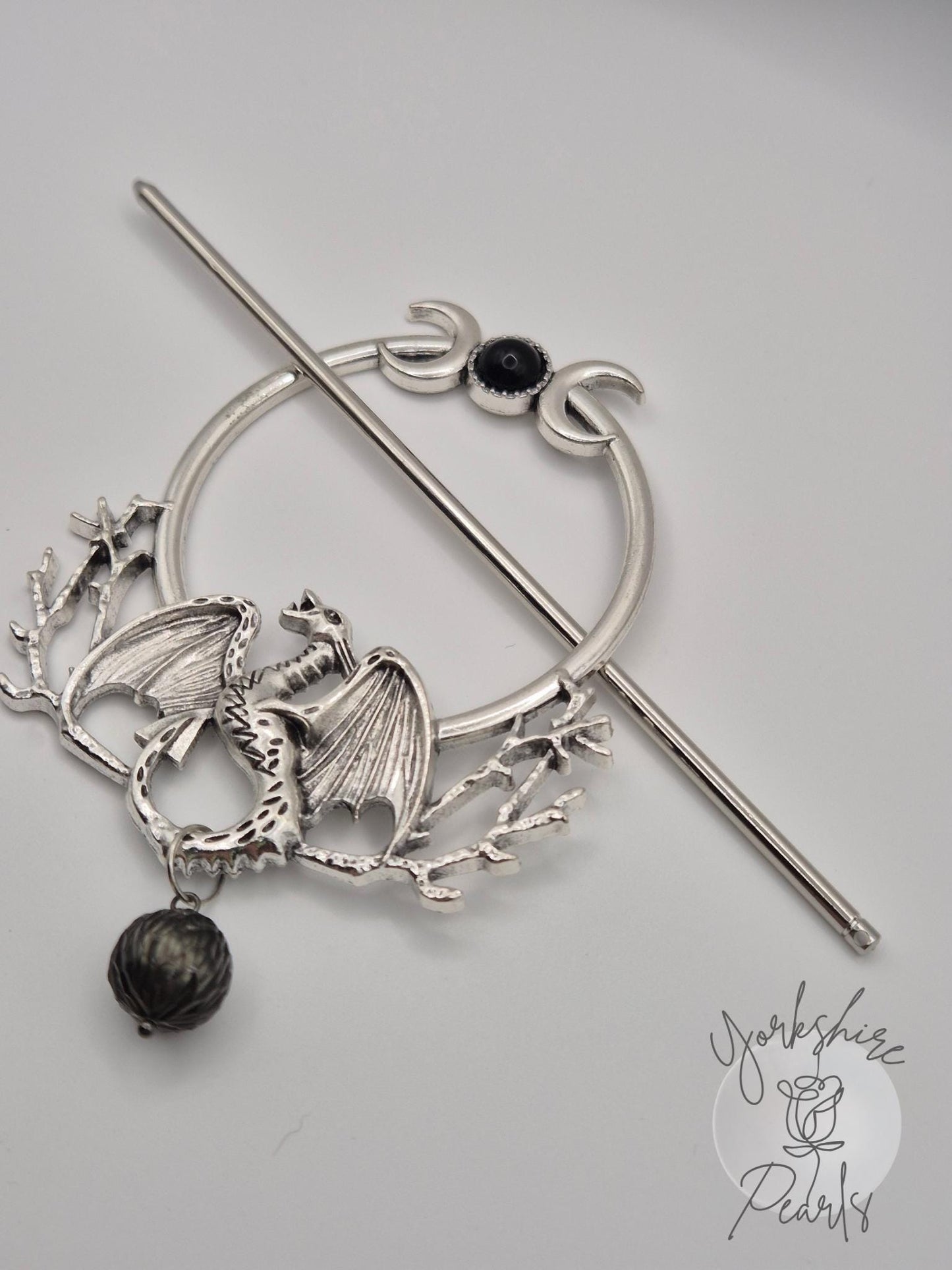 Black Tahitian Dragon Hair Pin — Genuine Carved Pearl Hair Accessory