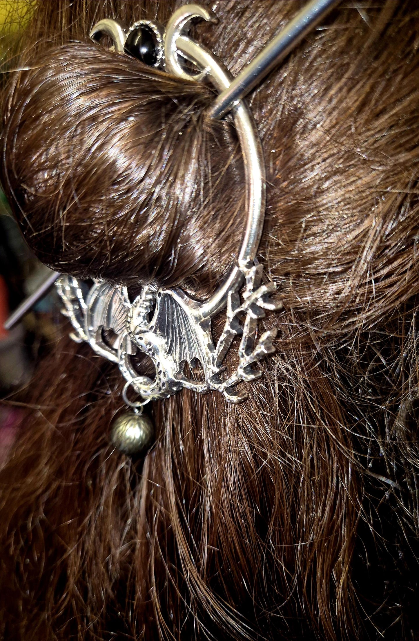 Black Tahitian Dragon Hair Pin — Genuine Carved Pearl Hair Accessory