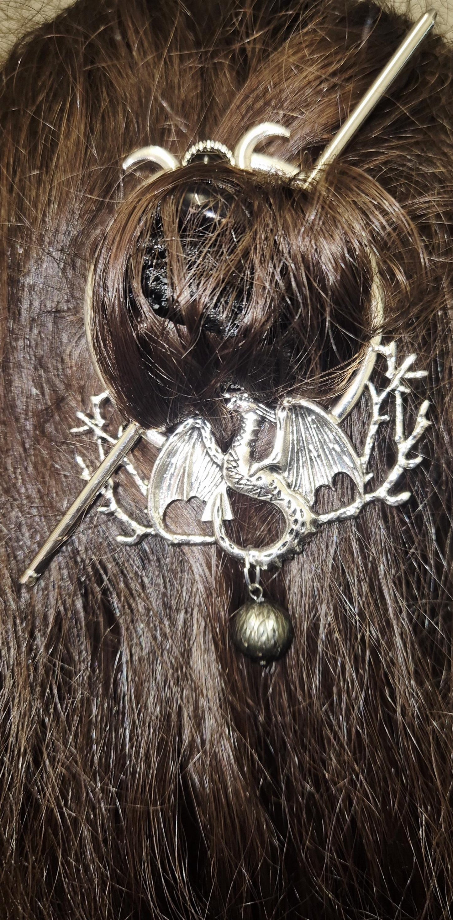 Black Tahitian Dragon Hair Pin — Genuine Carved Pearl Hair Accessory