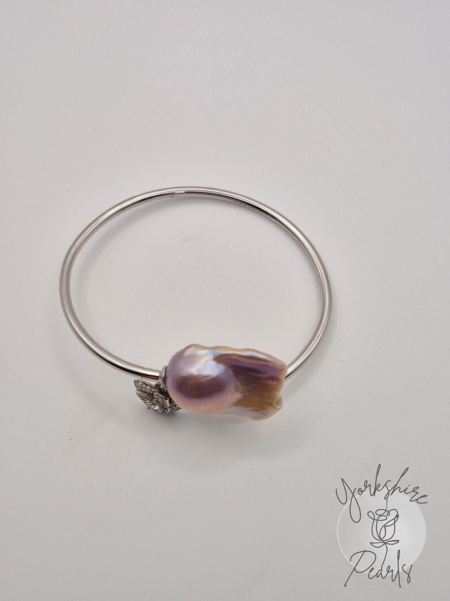 The King Flower Sterling Silver Bangle - Large Baroque Pearl
