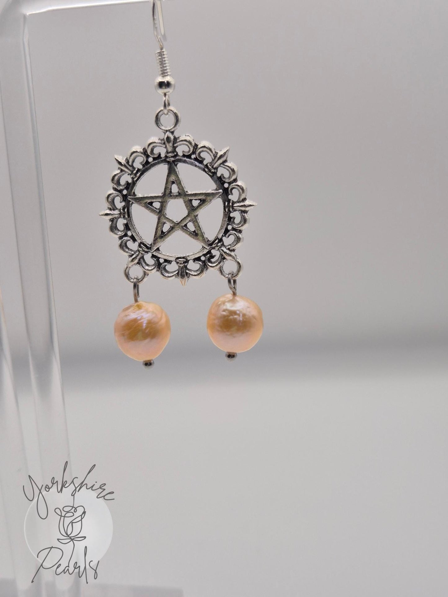 Mystical Double Pearl Pentagram Earrings - For the Modern Witch