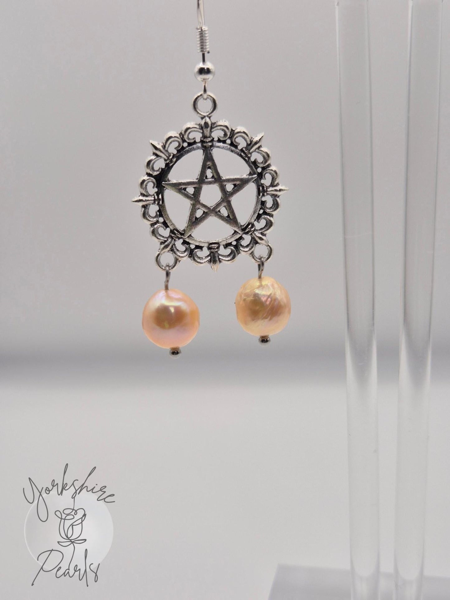 Mystical Double Pearl Pentagram Earrings - For the Modern Witch