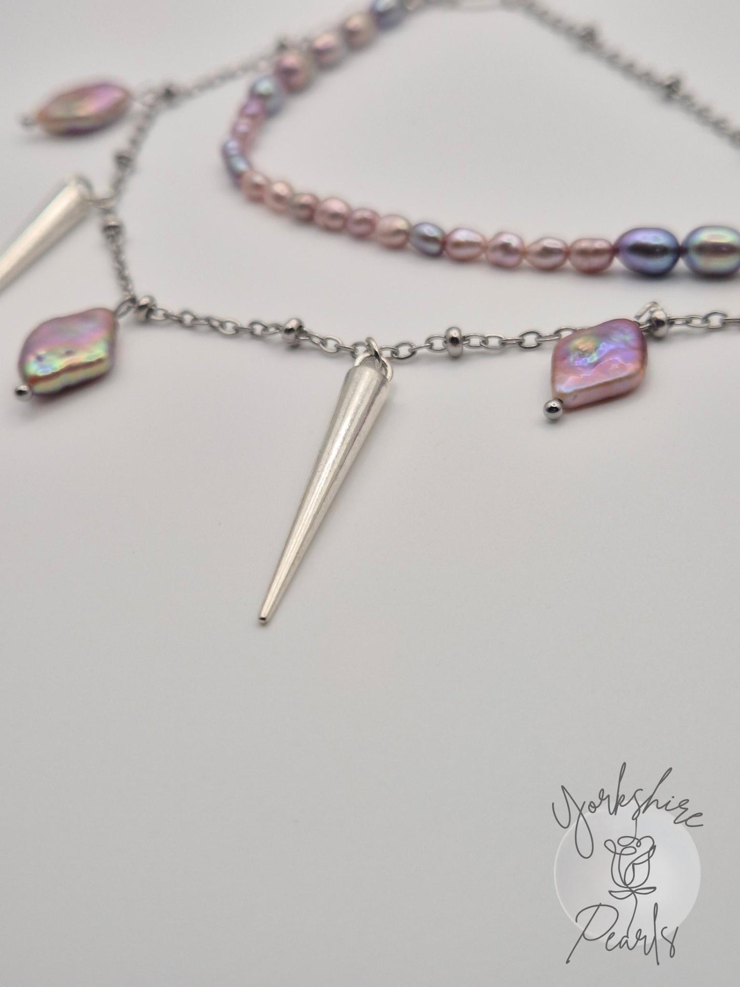Gothic Multiple Pearl Raven Spike Multi Strand Necklace