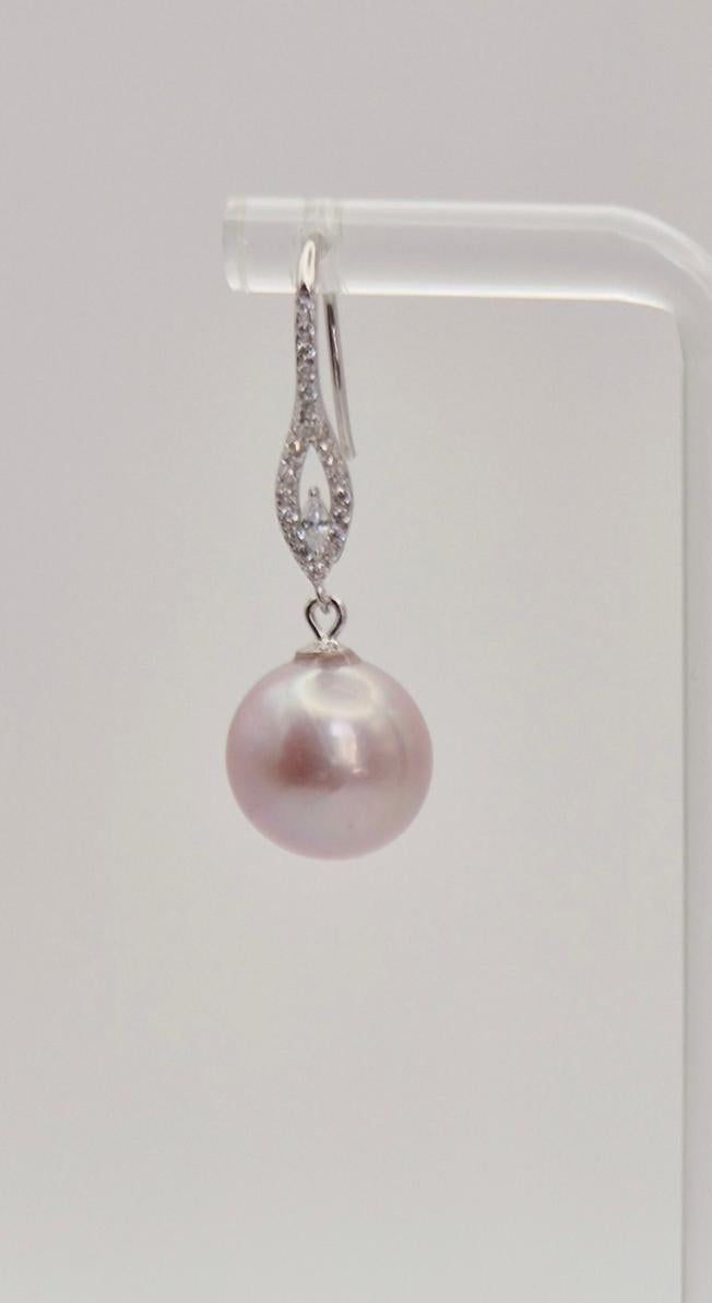 Elongated Classic Edison Pearl Earrings - Sterling Silver Cubic Zirconia