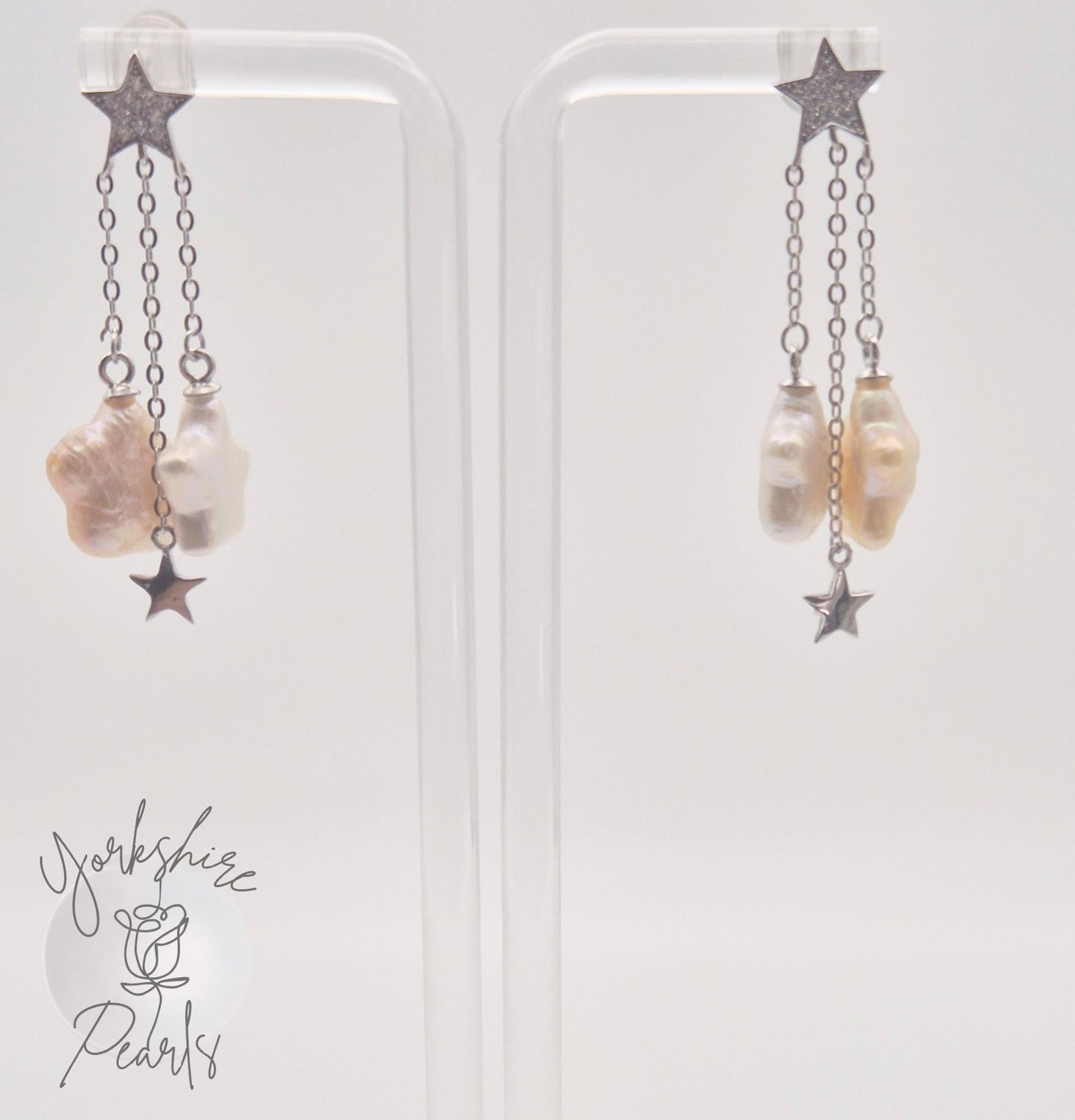 Double Star Pearl Sterling Silver Earrings