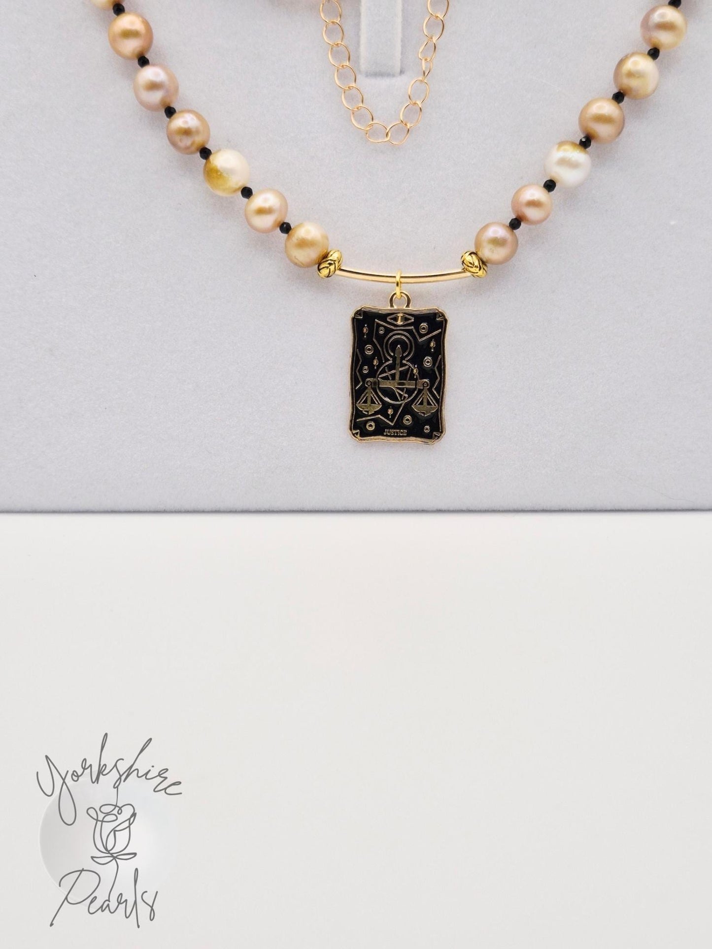 Pearl and Golden Tarot Necklace & Earrings Set