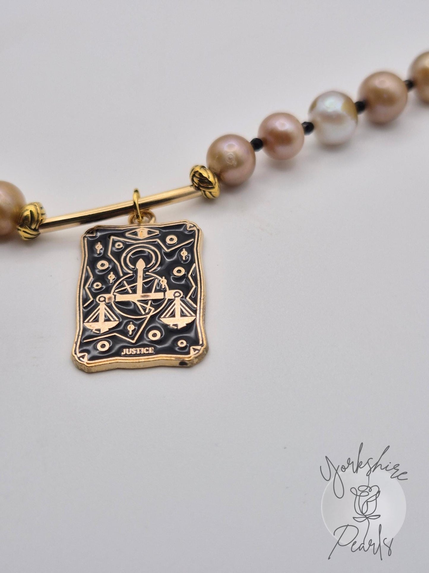 Pearl and Golden Tarot Necklace & Earrings Set