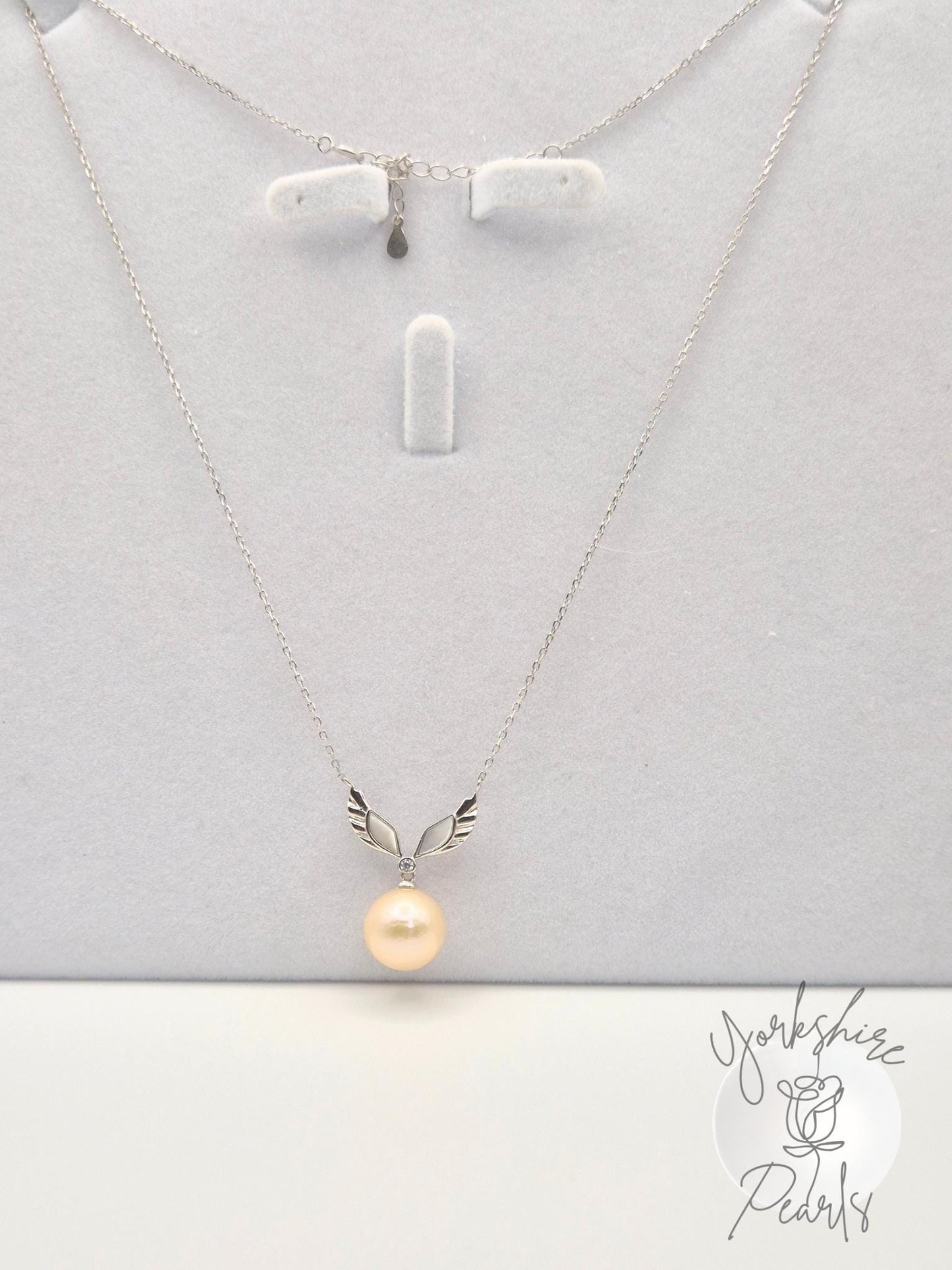 Celestial Angel Wing Sterling Silver Pearl Necklace