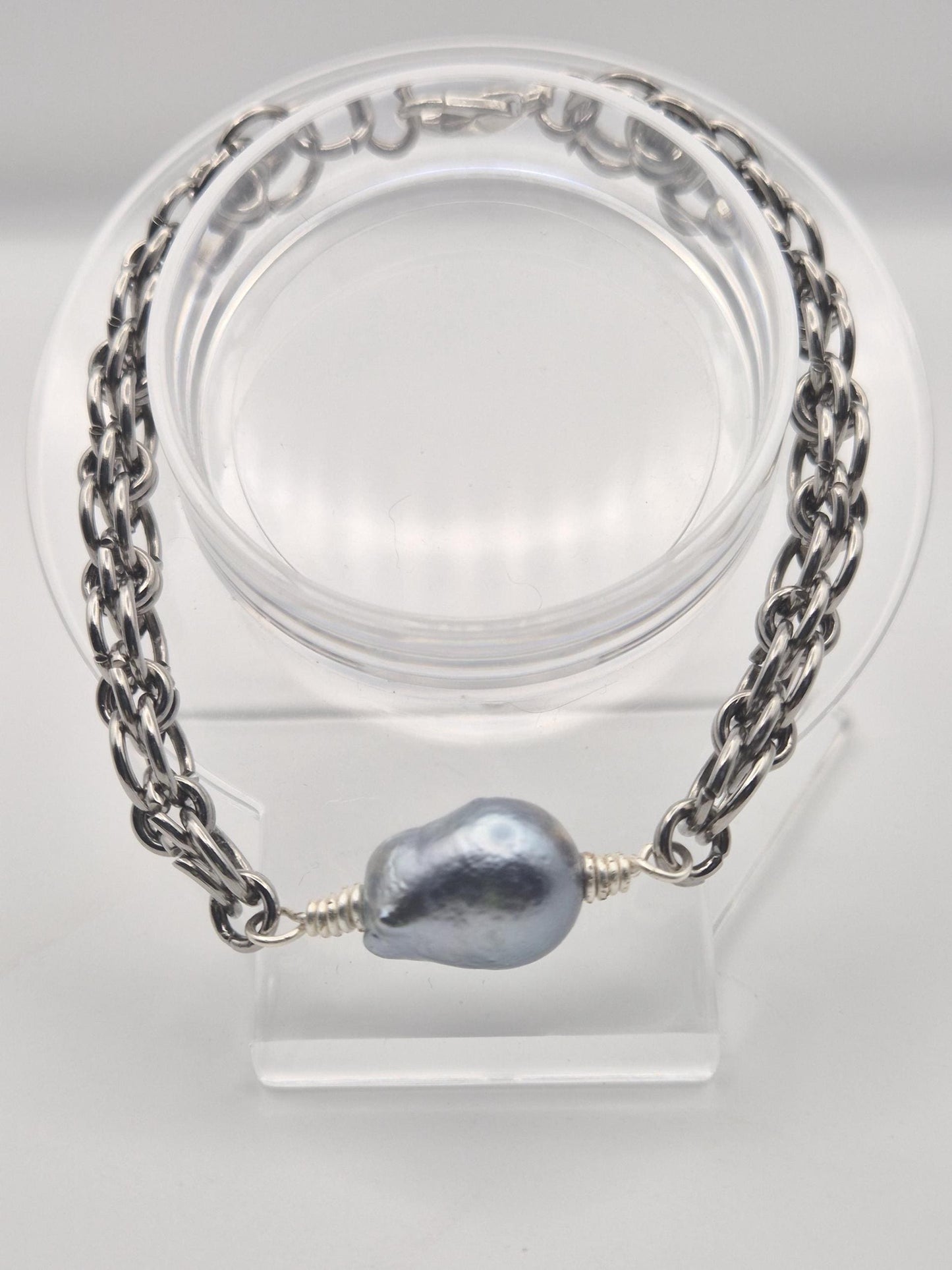 Rare Blue Australian White Chainmaille Pearl Bracelet