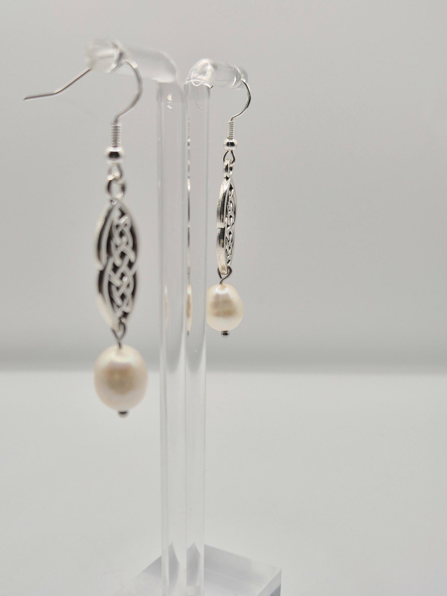 Celtic Knot Pearl Drop Earrings - S925 Hook