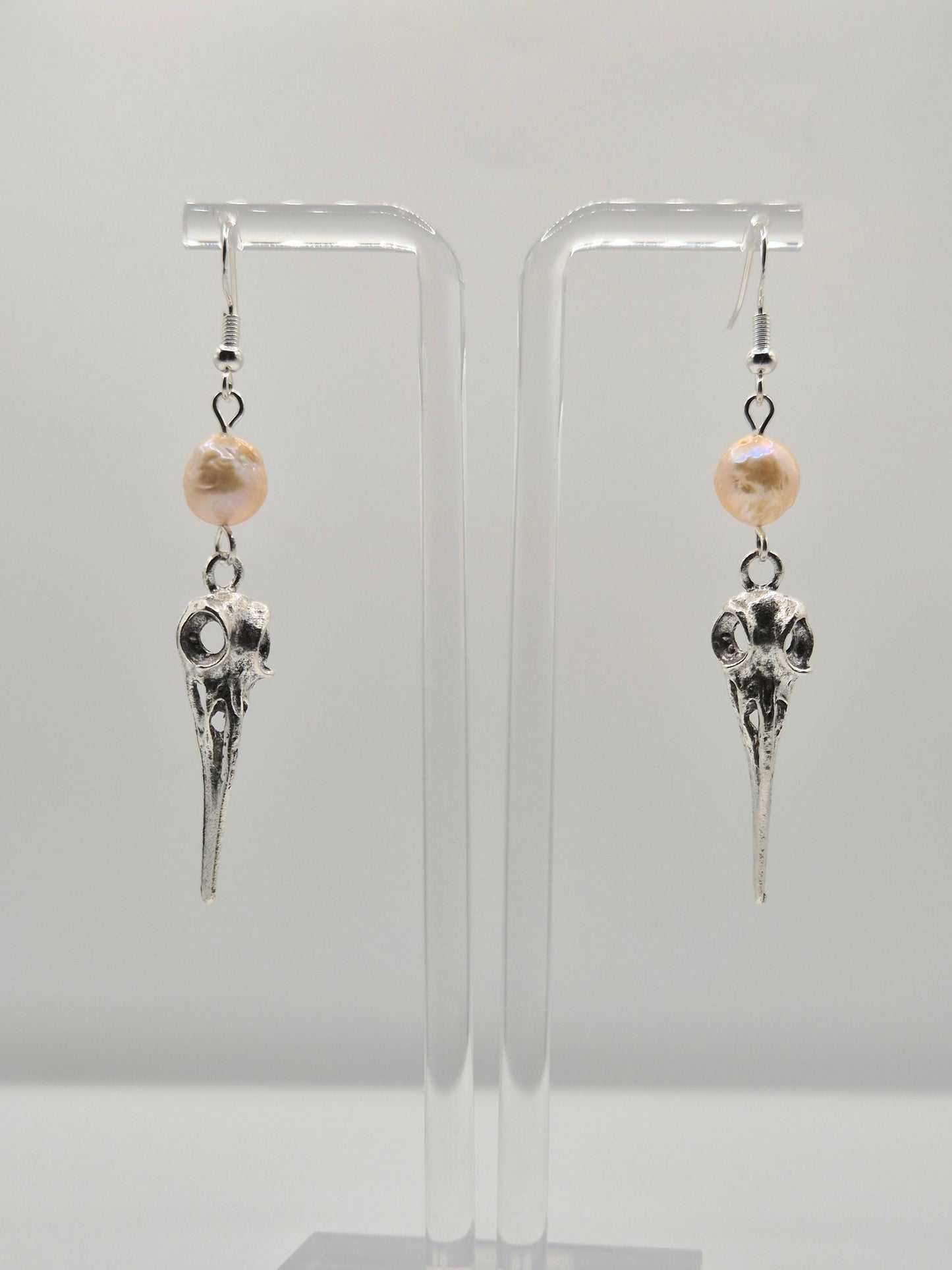 Raven Skull Edison Pearl Drop Earrings